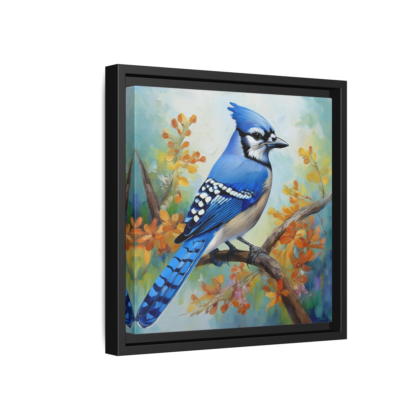 Blue Jay Bird Oil Painting Framed Canvas for Bird Lovers Home Decor, Indoor Wall Art, Wall Print, Bird Art, Living Room Wall Art