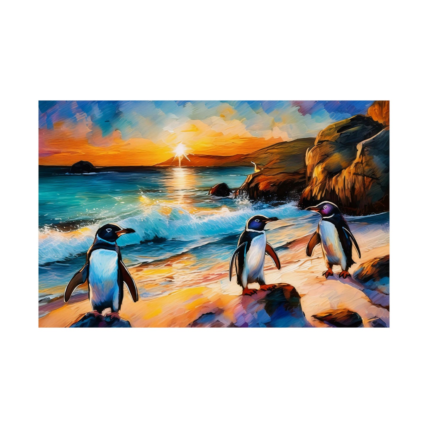 Philip Island Little Penguins Australia Wall Art | Vibrant Wall Print | Unique Painting Print | Style 1 | Wall Art | Wall Print