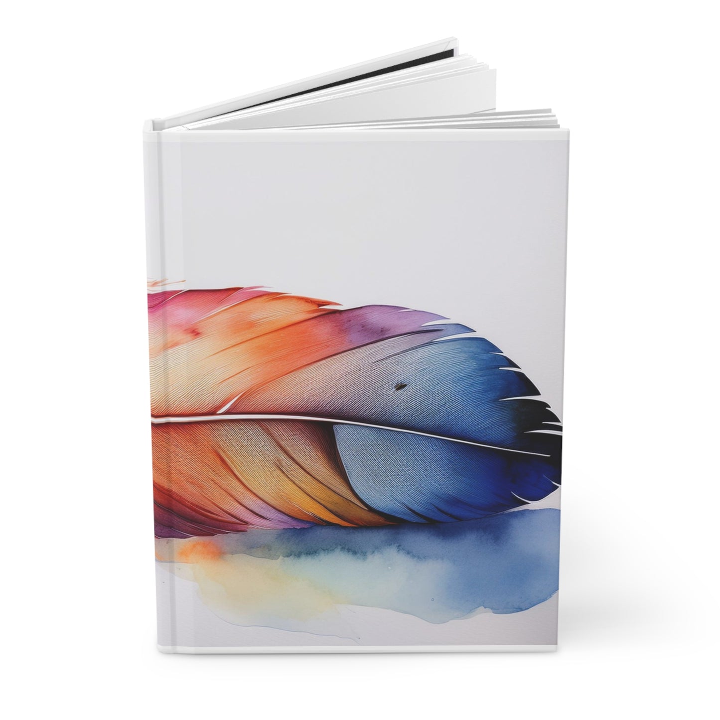 Watercolor Rainbow Feather Hardcover Journal (Style 2), Writing Notebook, Diary, Sketchbook, Dream Journal