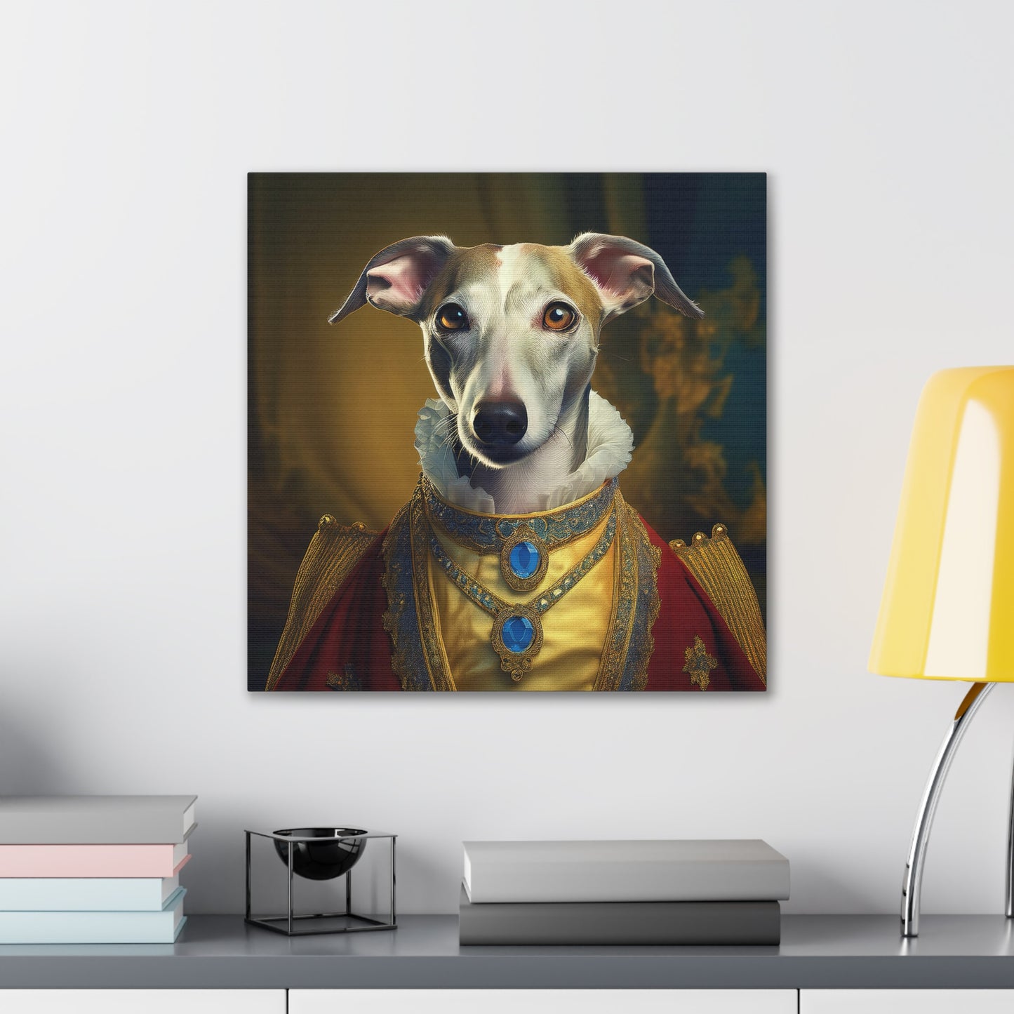 Whippet Pet Portrait Renaissance Print - Canvas, wall art, wall print, dog portrait, dog art