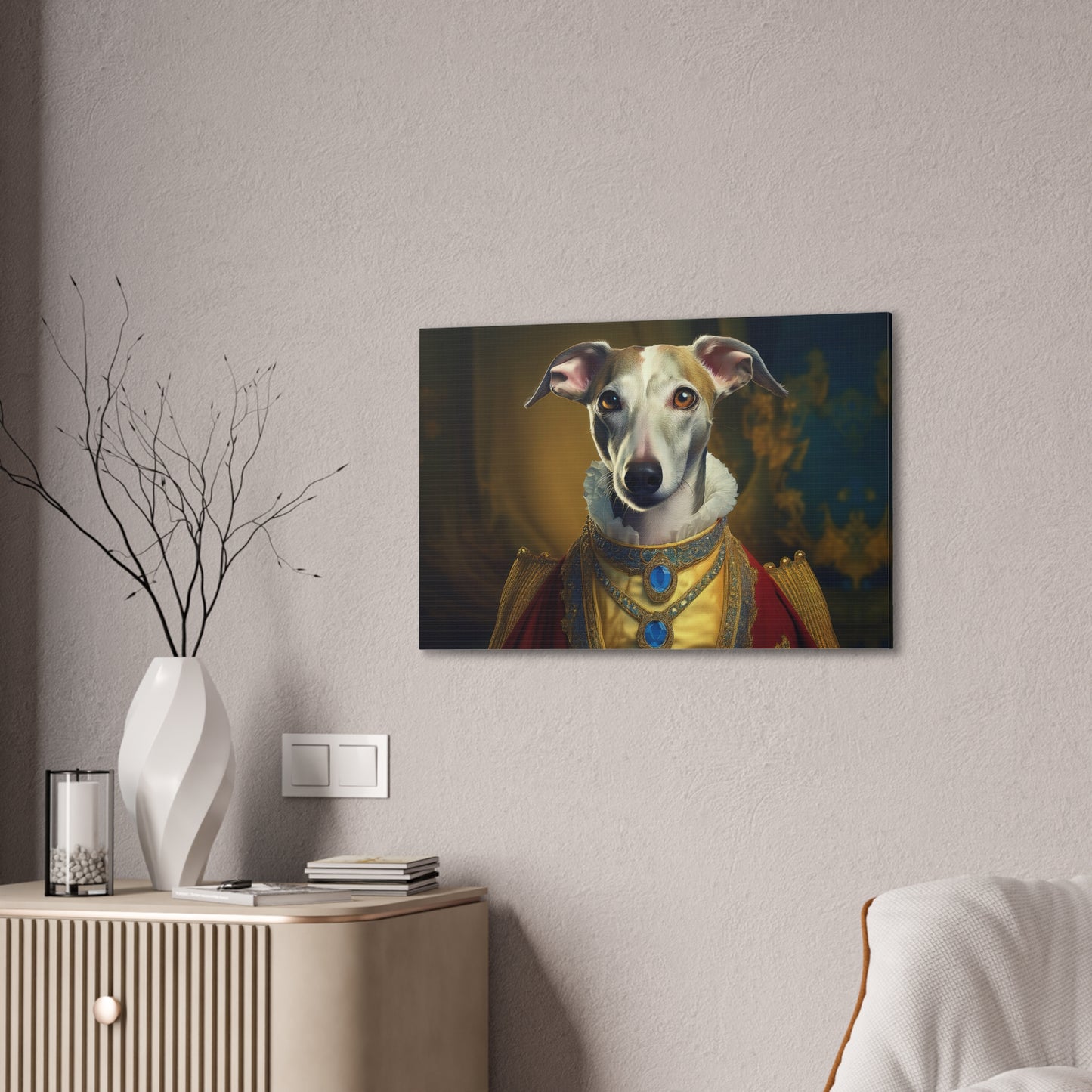 Whippet Pet Portrait Renaissance Print - Canvas, wall art, wall print, dog portrait, dog art