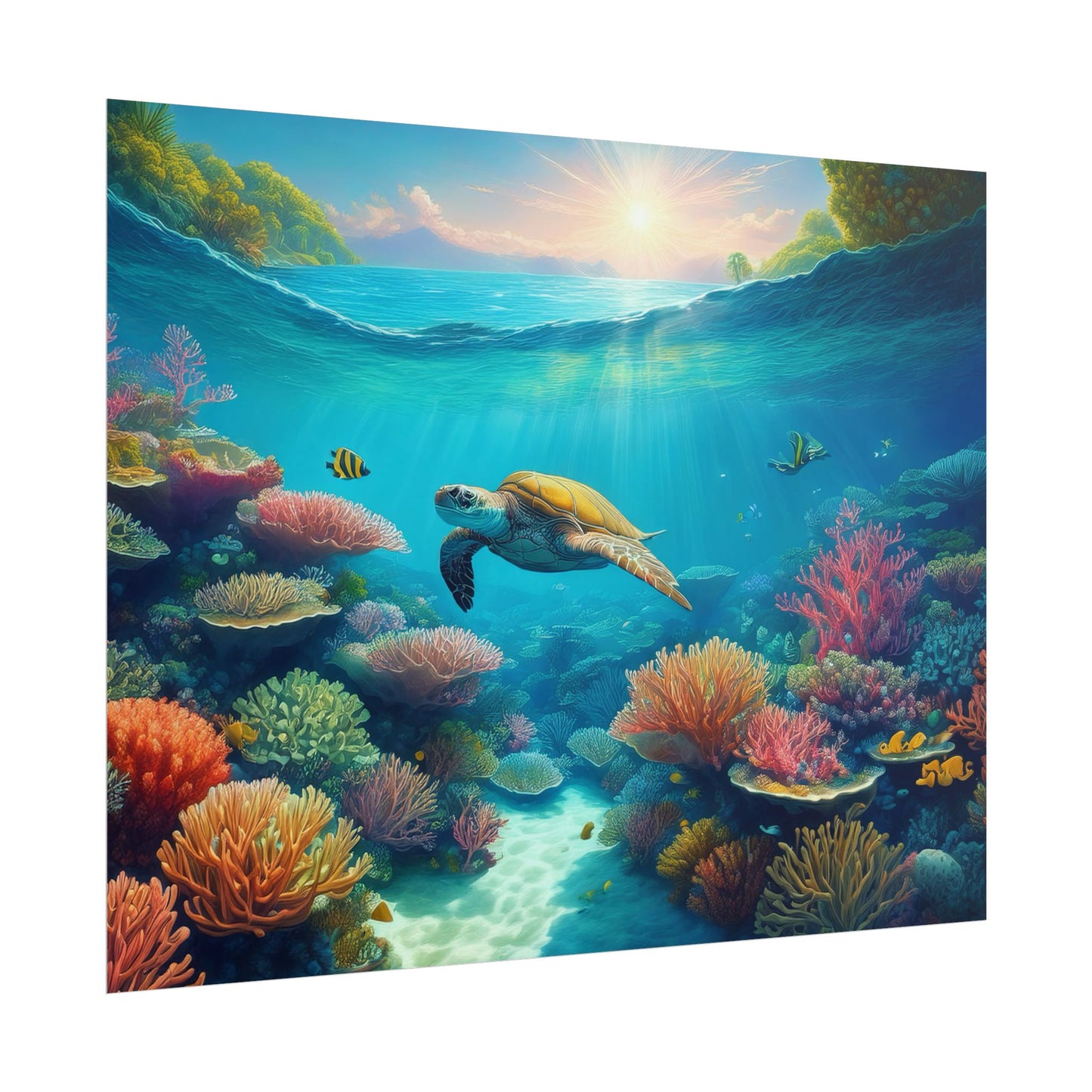 Turtle in the Great Barrier Reef Australia Coastal Print | Style 1 | Wall Art | Wall Print
