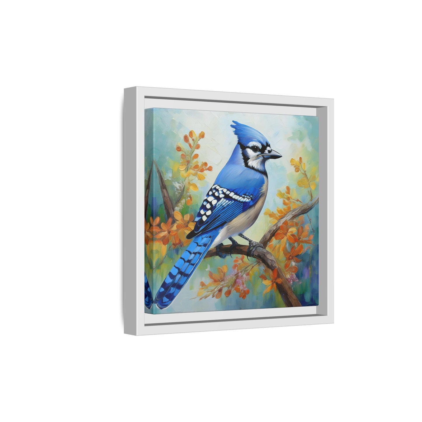 Blue Jay Bird Oil Painting Framed Canvas for Bird Lovers Home Decor, Indoor Wall Art, Wall Print, Bird Art, Living Room Wall Art