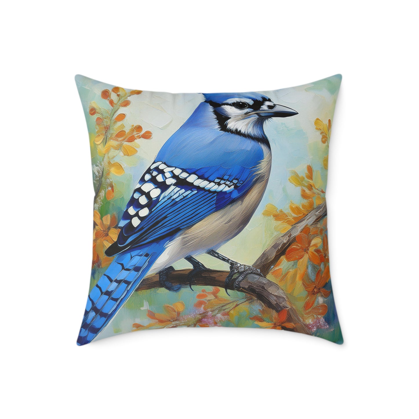 Vibrant Blue Jay Bird Throw Pillow, Nature Decor, Home Accent, Gift for Bird Lovers, Cozy Living Room Cushion