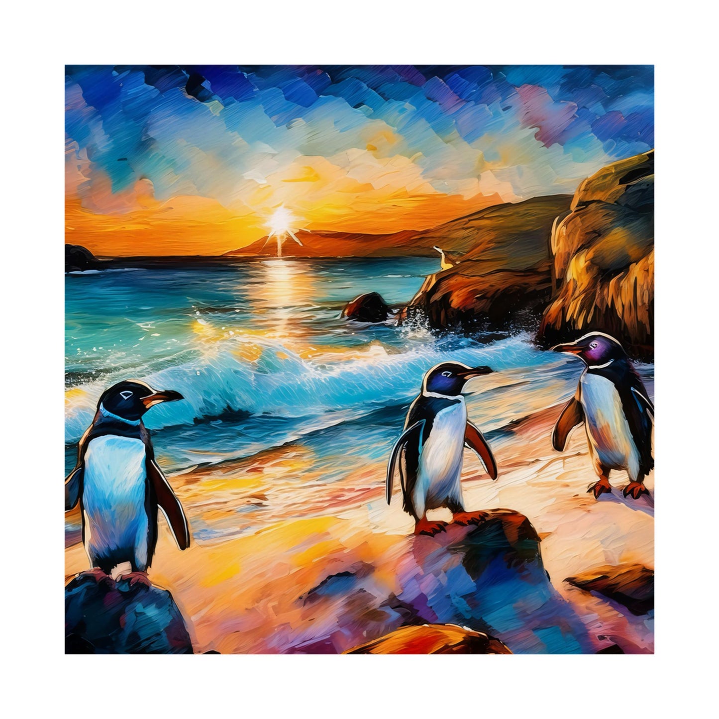Philip Island Little Penguins Australia Wall Art | Vibrant Wall Print | Unique Painting Print | Style 1 | Wall Art | Wall Print