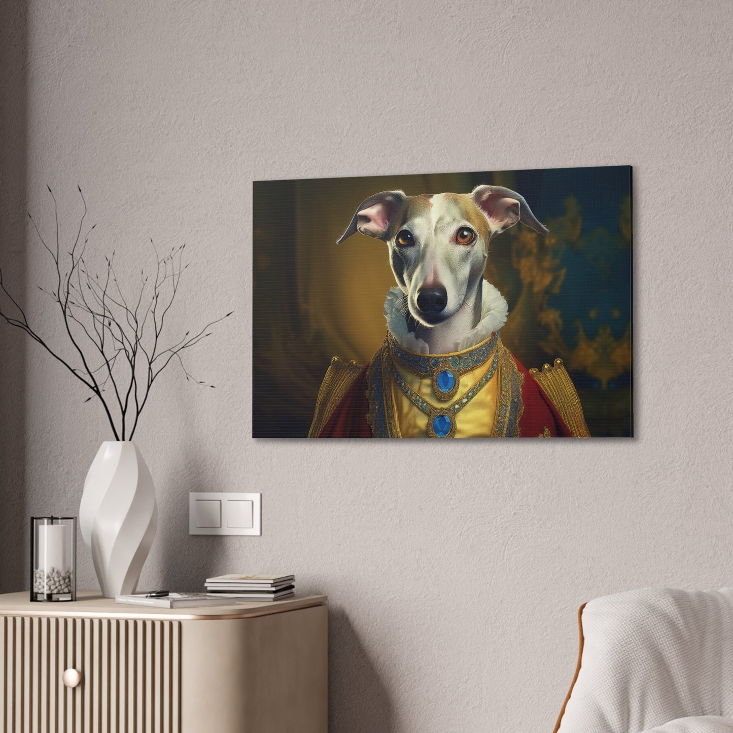 Whippet Pet Portrait Renaissance Print - Canvas, wall art, wall print, dog portrait, dog art