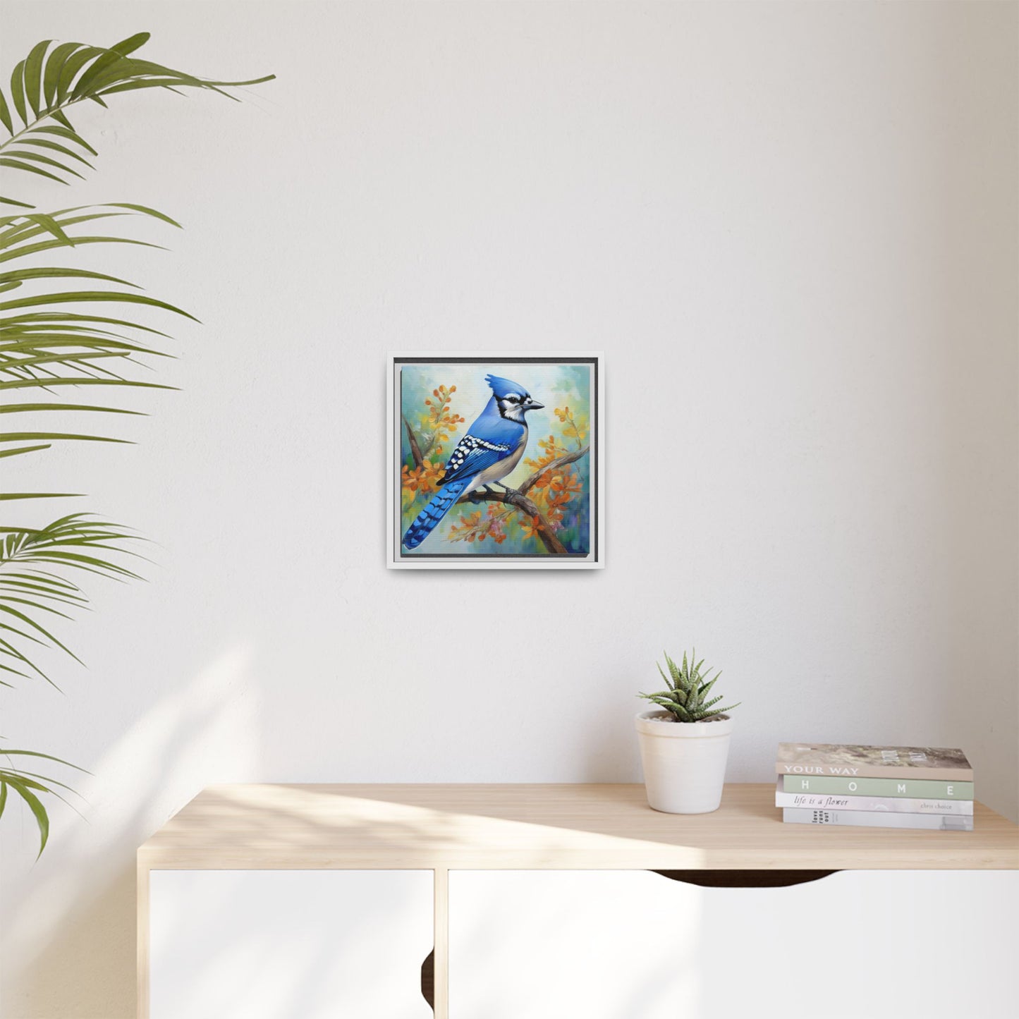 Blue Jay Bird Oil Painting Framed Canvas for Bird Lovers Home Decor, Indoor Wall Art, Wall Print, Bird Art, Living Room Wall Art