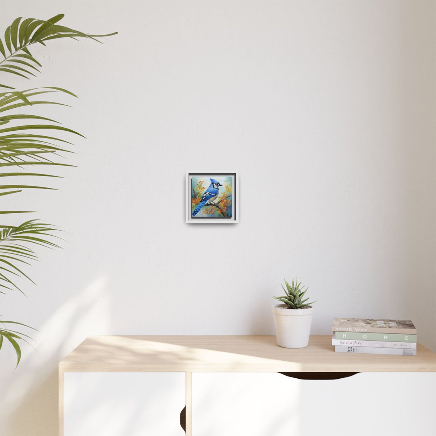 Blue Jay Bird Oil Painting Framed Canvas for Bird Lovers Home Decor, Indoor Wall Art, Wall Print, Bird Art, Living Room Wall Art