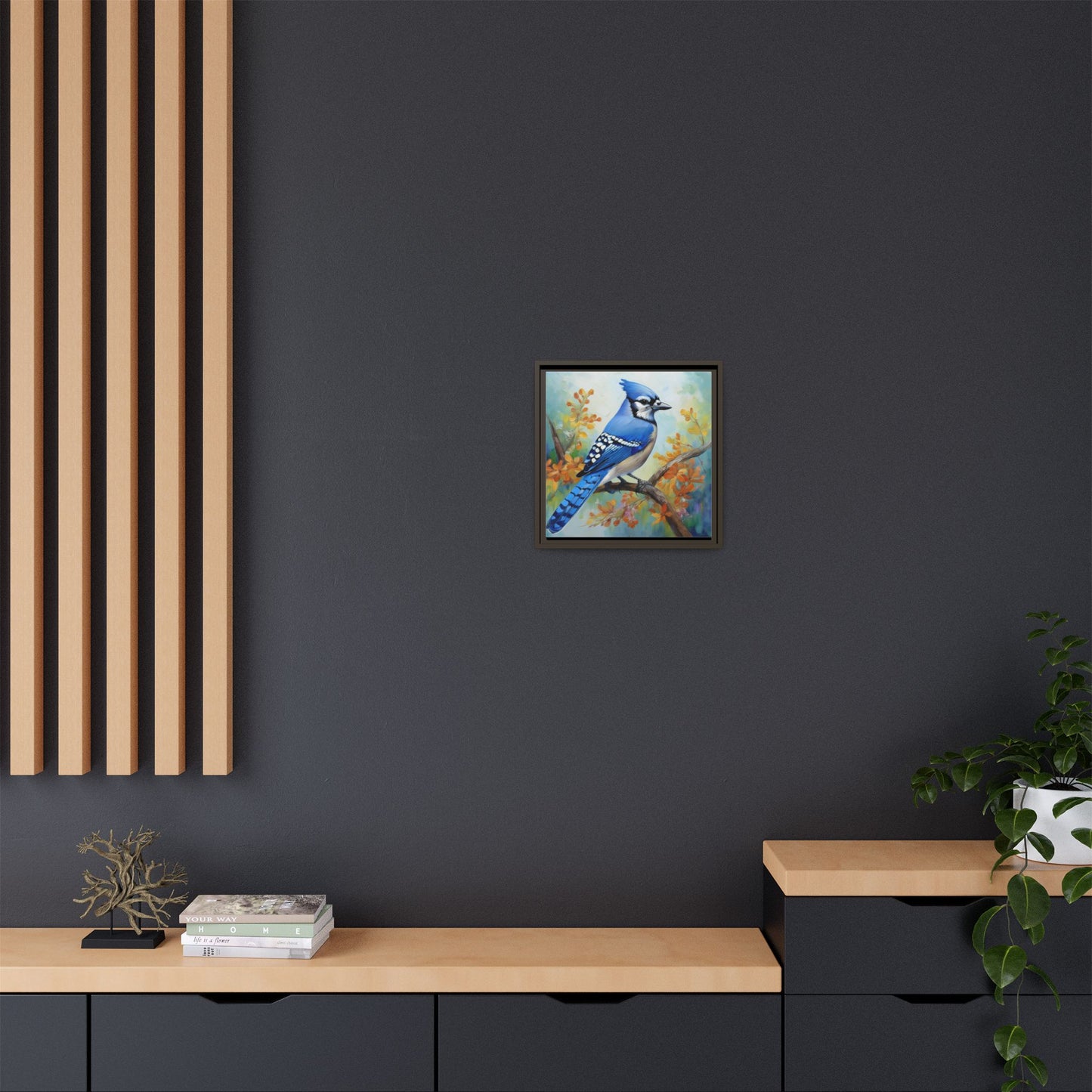 Blue Jay Bird Oil Painting Framed Canvas for Bird Lovers Home Decor, Indoor Wall Art, Wall Print, Bird Art, Living Room Wall Art