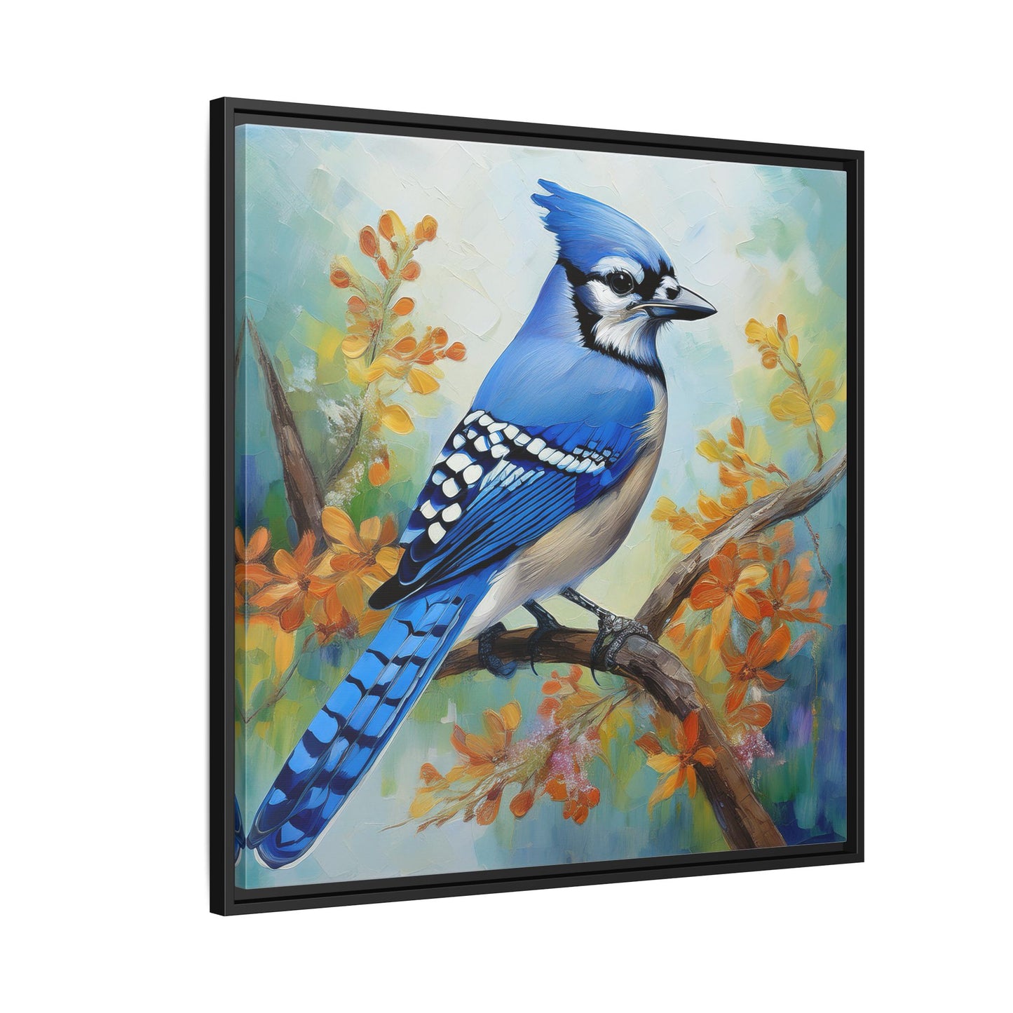 Blue Jay Bird Oil Painting Framed Canvas for Bird Lovers Home Decor, Indoor Wall Art, Wall Print, Bird Art, Living Room Wall Art
