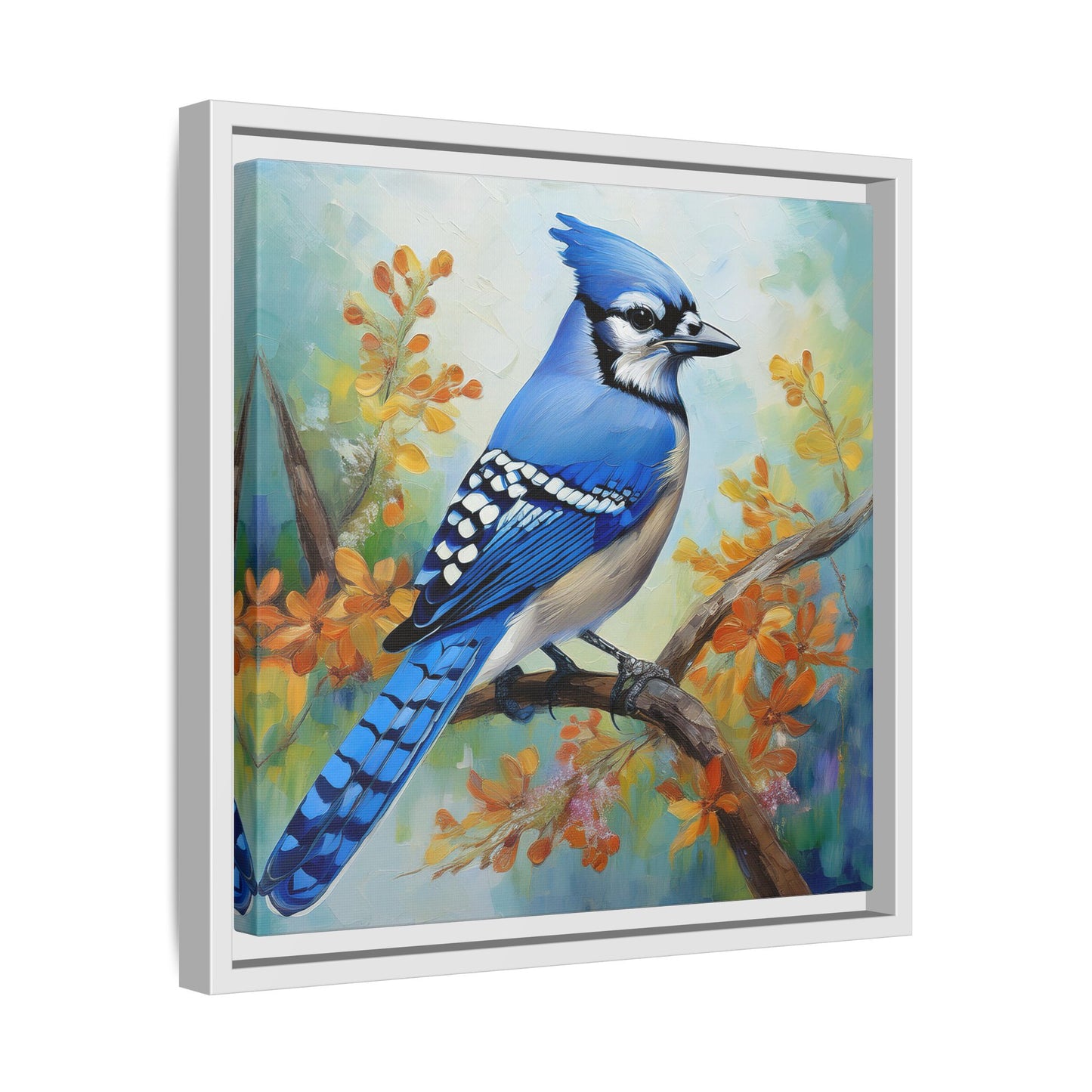 Blue Jay Bird Oil Painting Framed Canvas for Bird Lovers Home Decor, Indoor Wall Art, Wall Print, Bird Art, Living Room Wall Art
