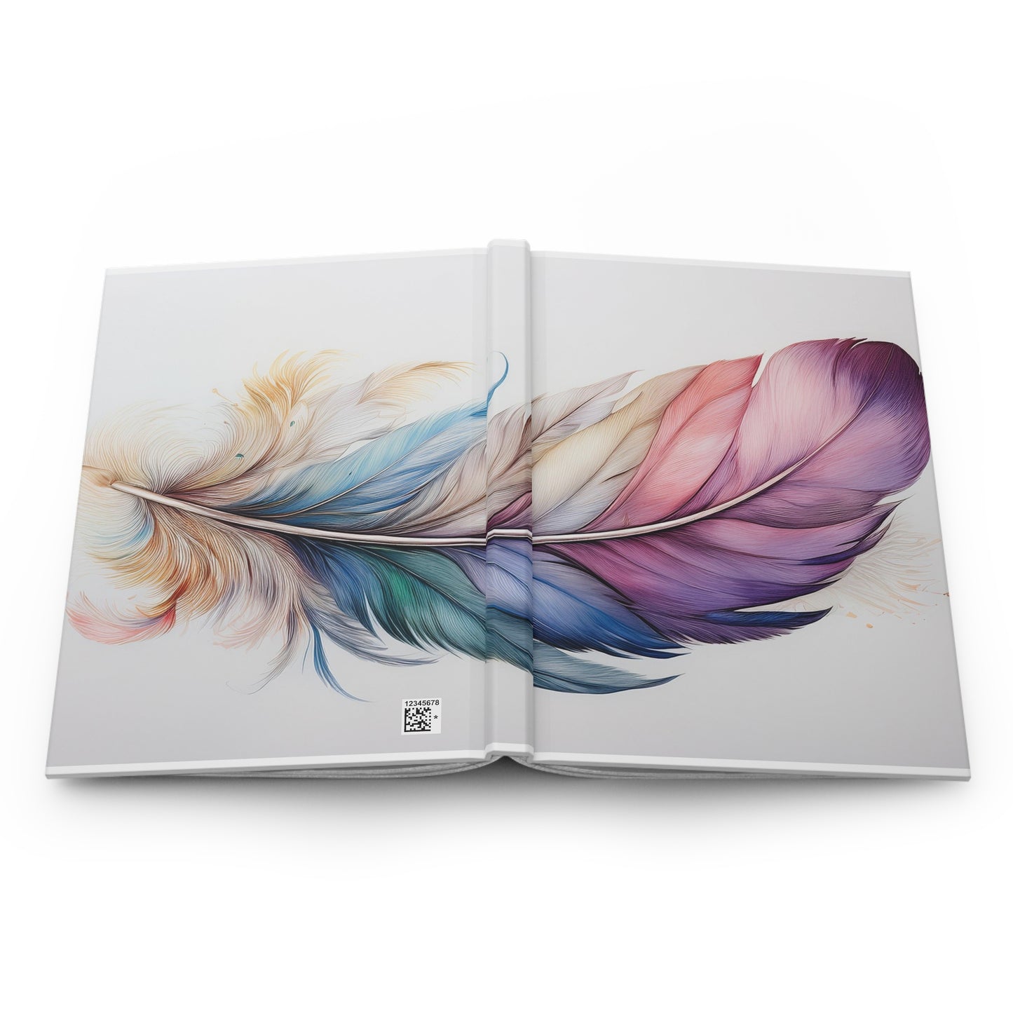 Watercolor Rainbow Feather Hardcover Journal (Style 4), Writing Notebook, Diary, Sketchbook, Dream Journal
