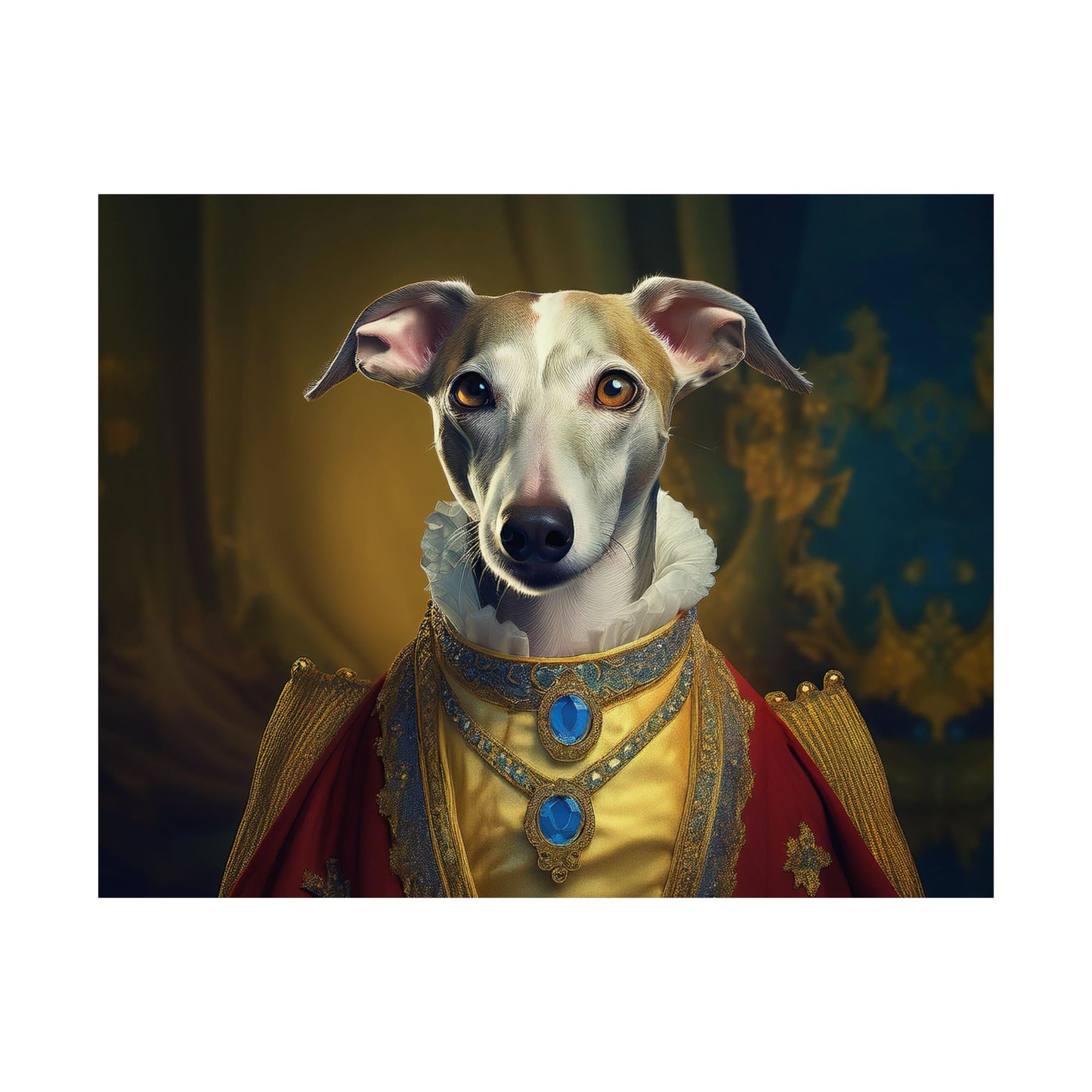 Whippet Dog Renaissance Pet Portrait Print, Whippet Art, Canine Decor, Dog Memorial Gift, wall print, wall art
