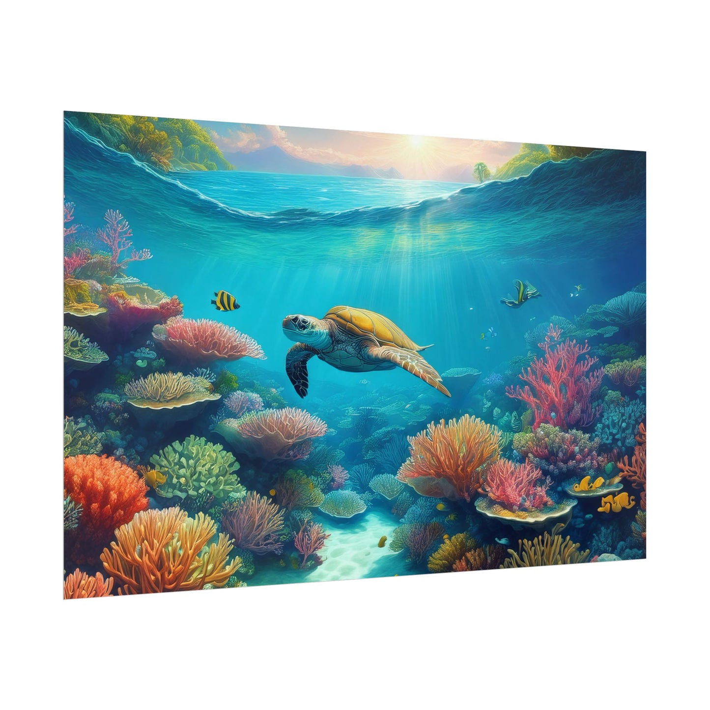 Turtle in the Great Barrier Reef Australia Coastal Print | Style 1 | Wall Art | Wall Print