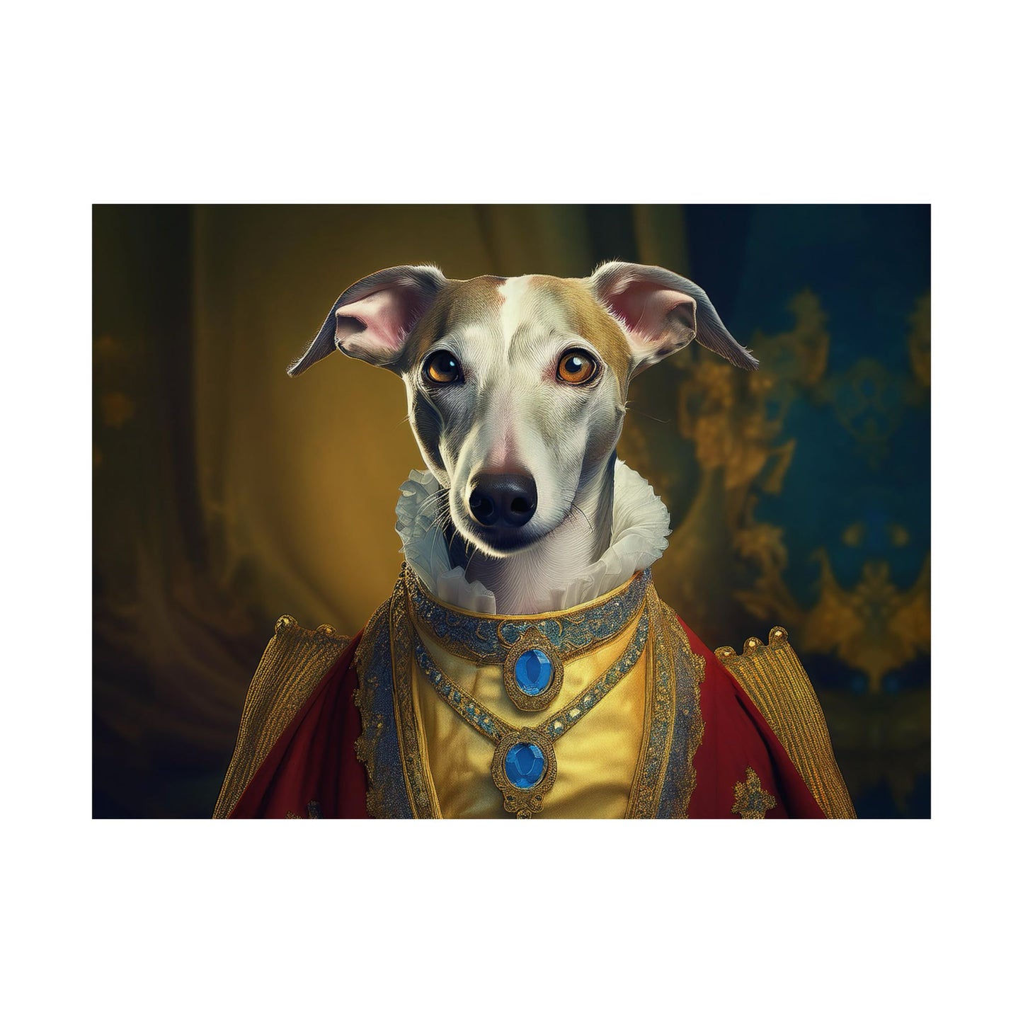 Whippet Dog Renaissance Pet Portrait Print, Whippet Art, Canine Decor, Dog Memorial Gift, wall print, wall art
