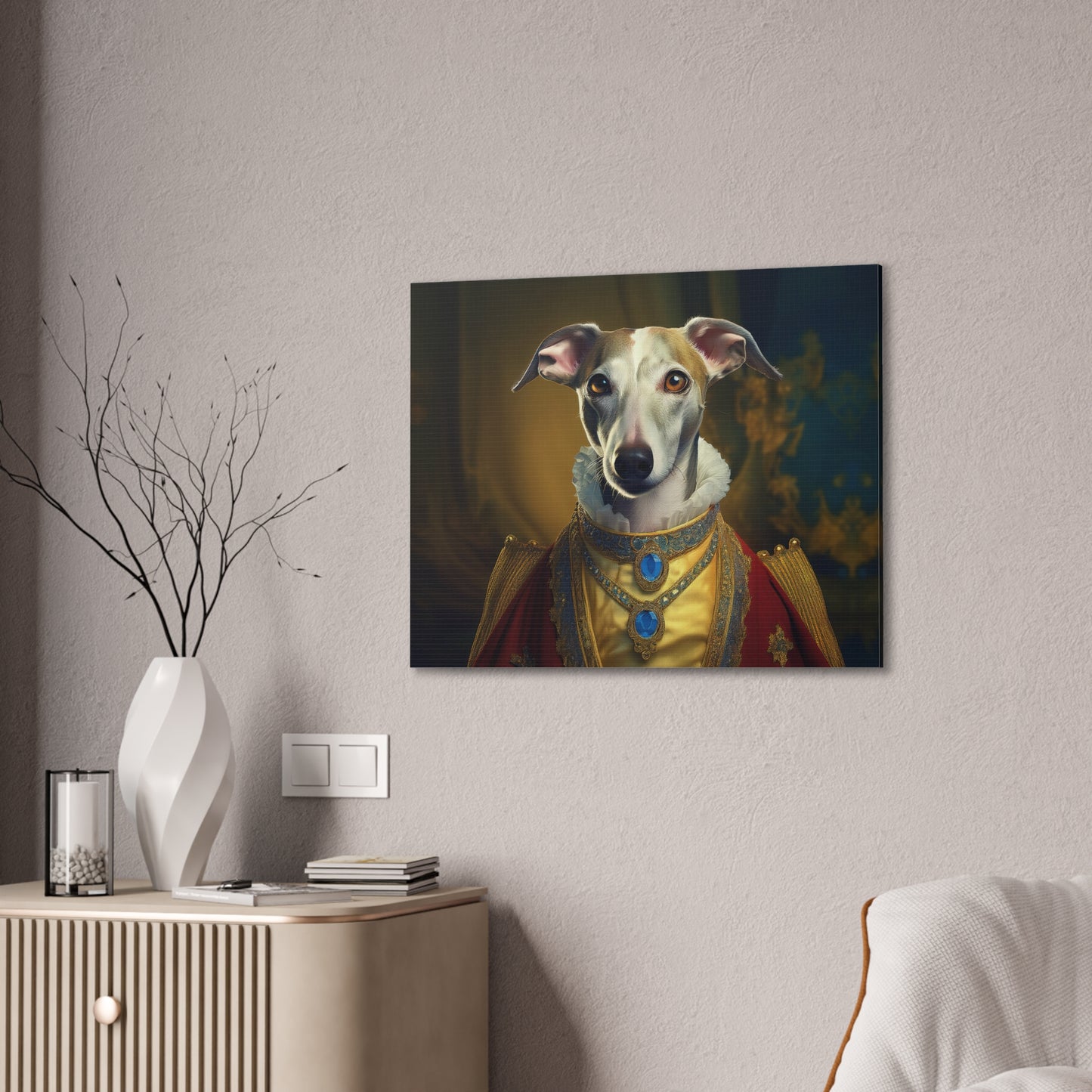 Whippet Pet Portrait Renaissance Print - Canvas, wall art, wall print, dog portrait, dog art