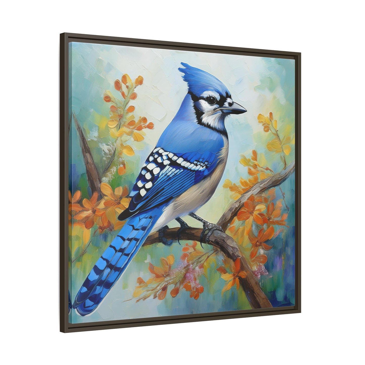 Blue Jay Bird Oil Painting Framed Canvas for Bird Lovers Home Decor, Indoor Wall Art, Wall Print, Bird Art, Living Room Wall Art