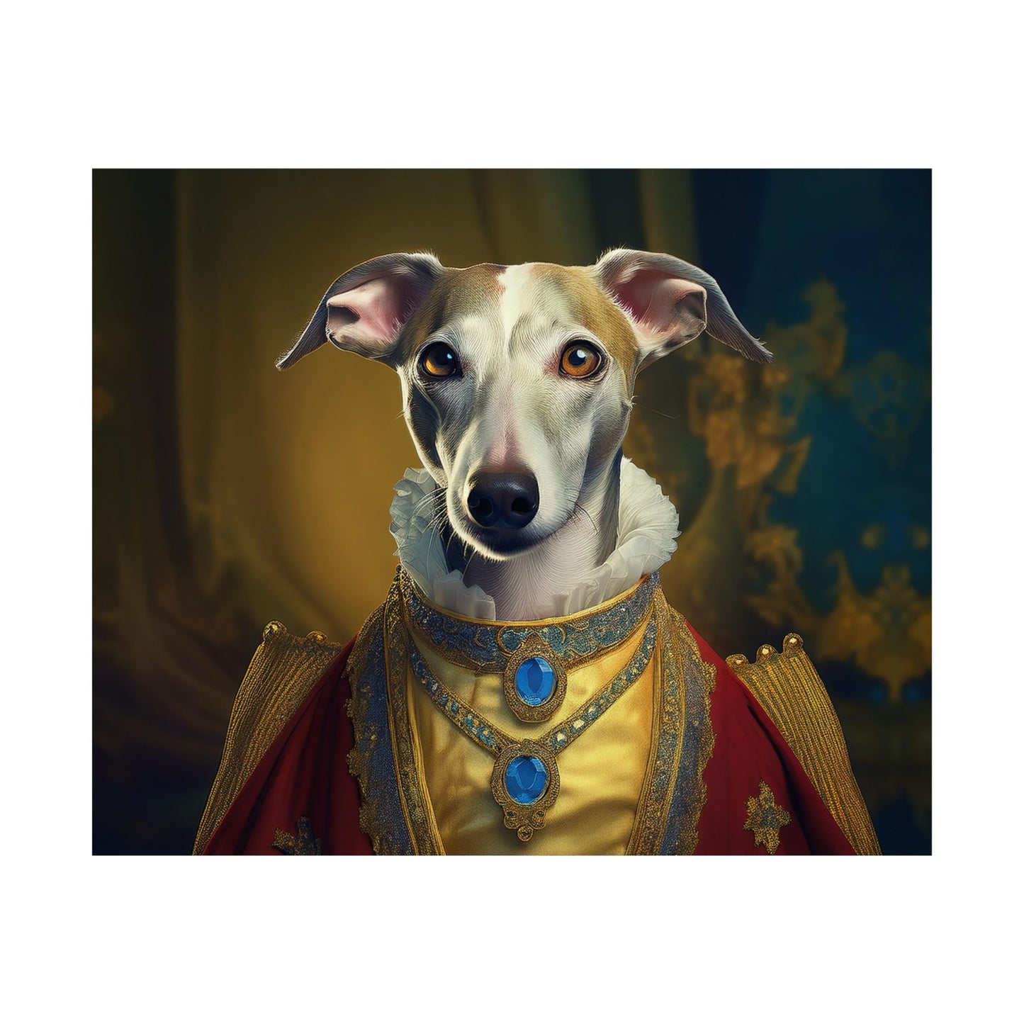 Whippet Dog Renaissance Pet Portrait Print, Whippet Art, Canine Decor, Dog Memorial Gift, wall print, wall art