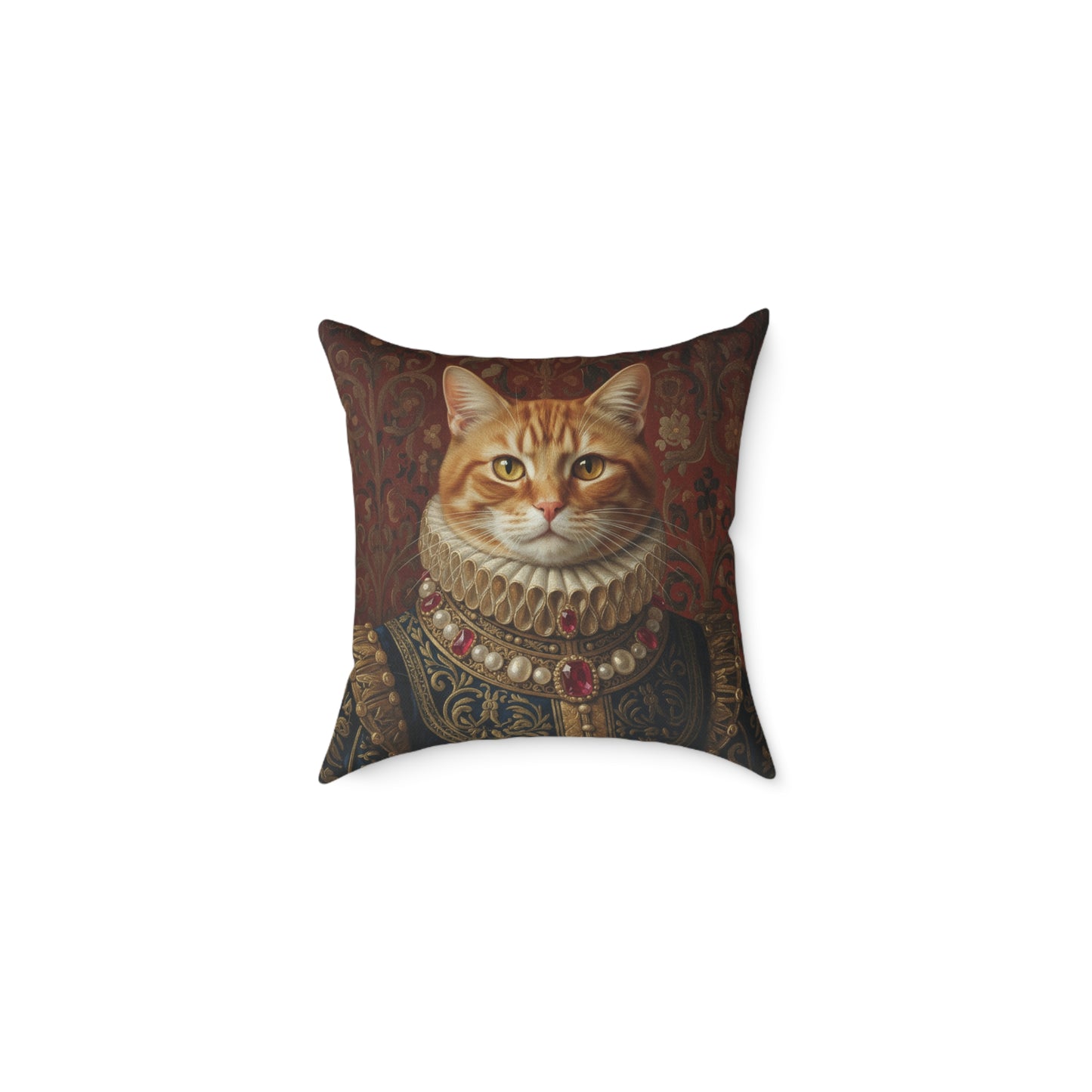 Ginger Renaissance Cat Portrait Pillow, Decorative Pillow, Pet Lover Gift, Home Decor, Cushion for Cat Lovers, Cat-Themed Gift