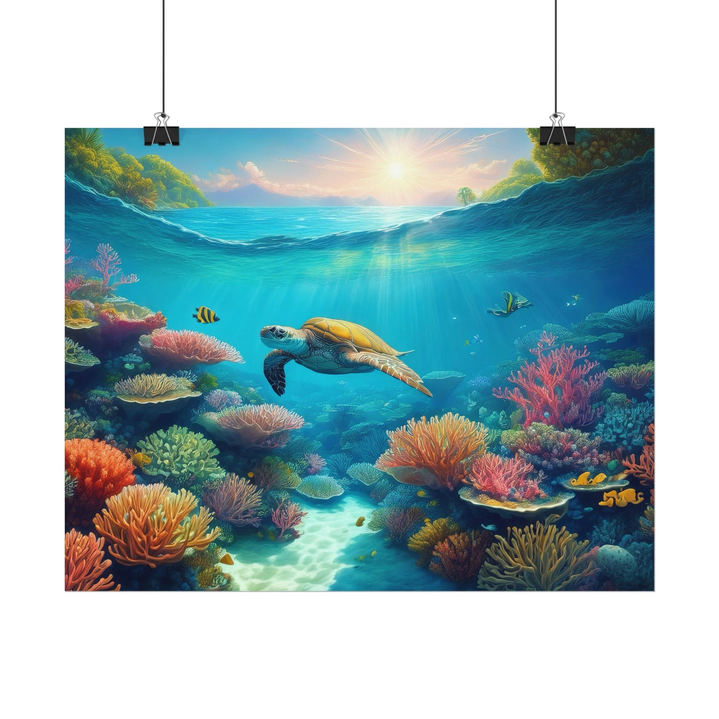 Turtle in the Great Barrier Reef Australia Coastal Print | Style 1 | Wall Art | Wall Print