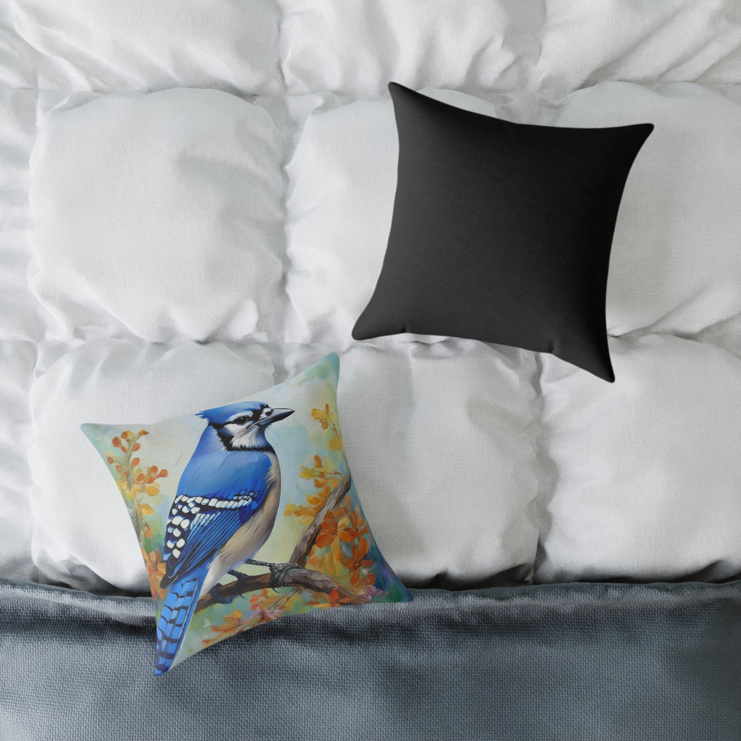 Vibrant Blue Jay Bird Throw Pillow, Nature Decor, Home Accent, Gift for Bird Lovers, Cozy Living Room Cushion