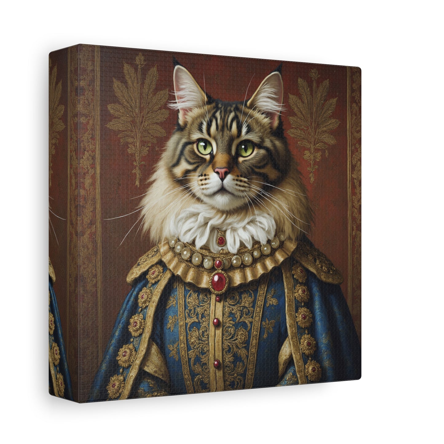 Maine Coon Renaissance Cat Portrait on Canvas Wall Art, Cat Lover Gift, Home Decor, Pet Art, Unique Artwork for Cat Owners, Feline Wall Decoration