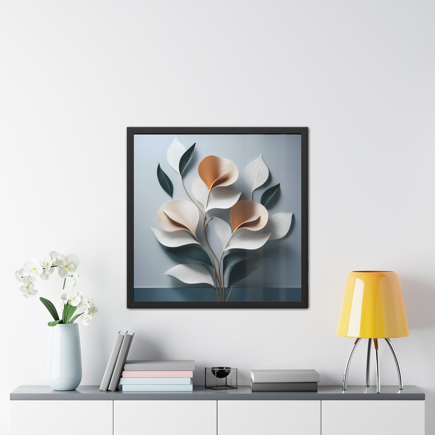 Minimalist Floral Square Framed Print - Blue