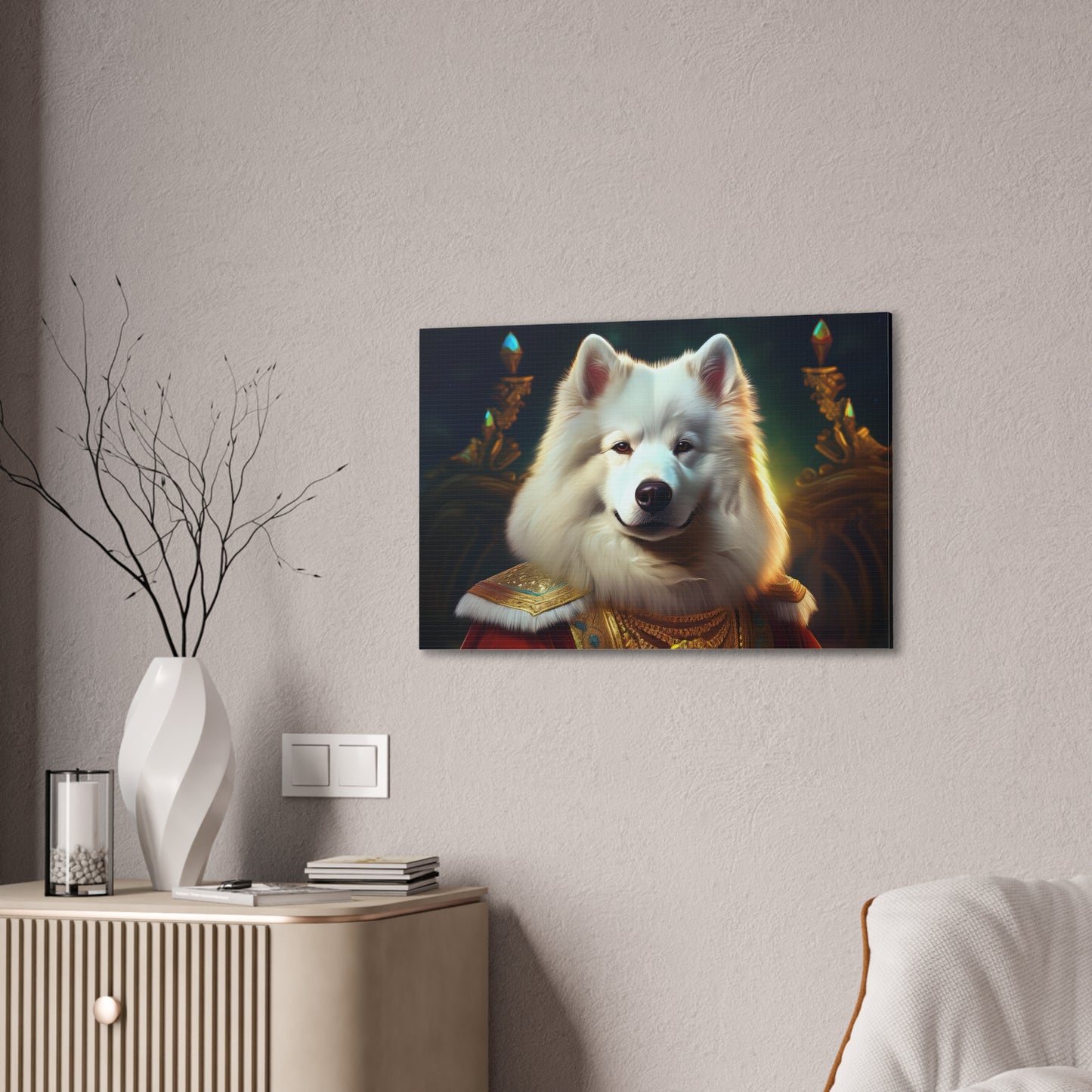 Regal Samoyed Canvas Art, Pet Wall Decor, Dog Portrait, Unique Home Decor, Animal Lover Gift, Noble Canine Wall Art