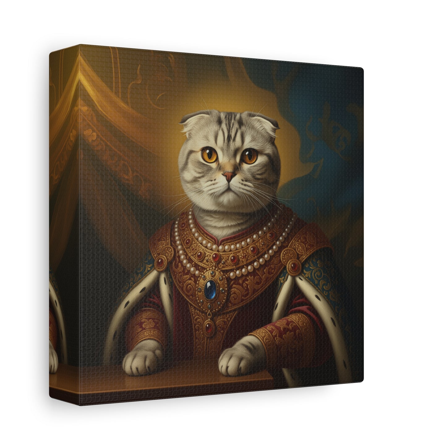 Scottish Fold Renaissance Royal Cat Canvas Art Print, Cat Wall Decor, Pet Lover Gift, Feline Portrait, Home Decoration, Unique Gift for Cat Lovers
