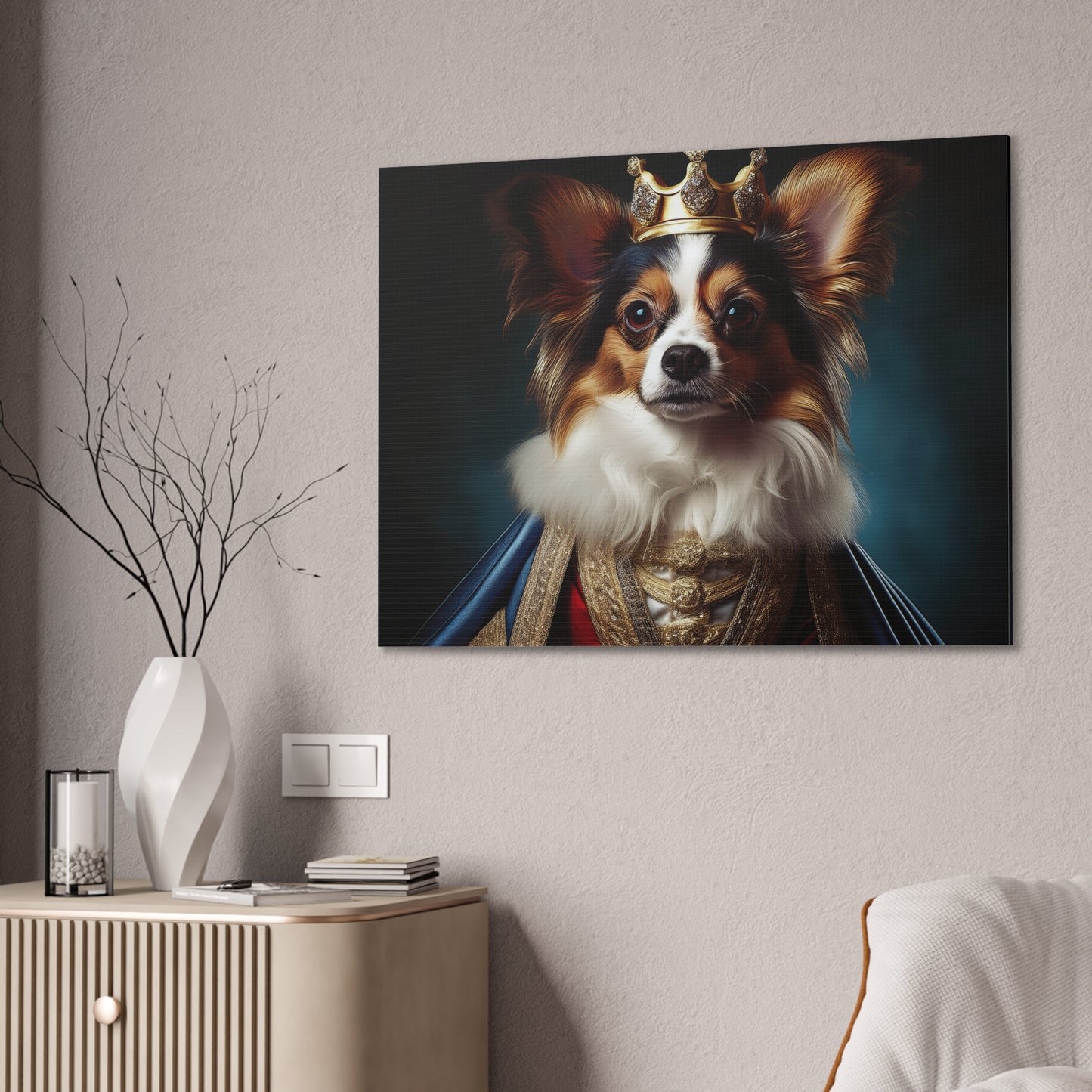 Papillon Pet Portrait Renaissance on Canvas, wall art, wall print, dog portrait, dog art