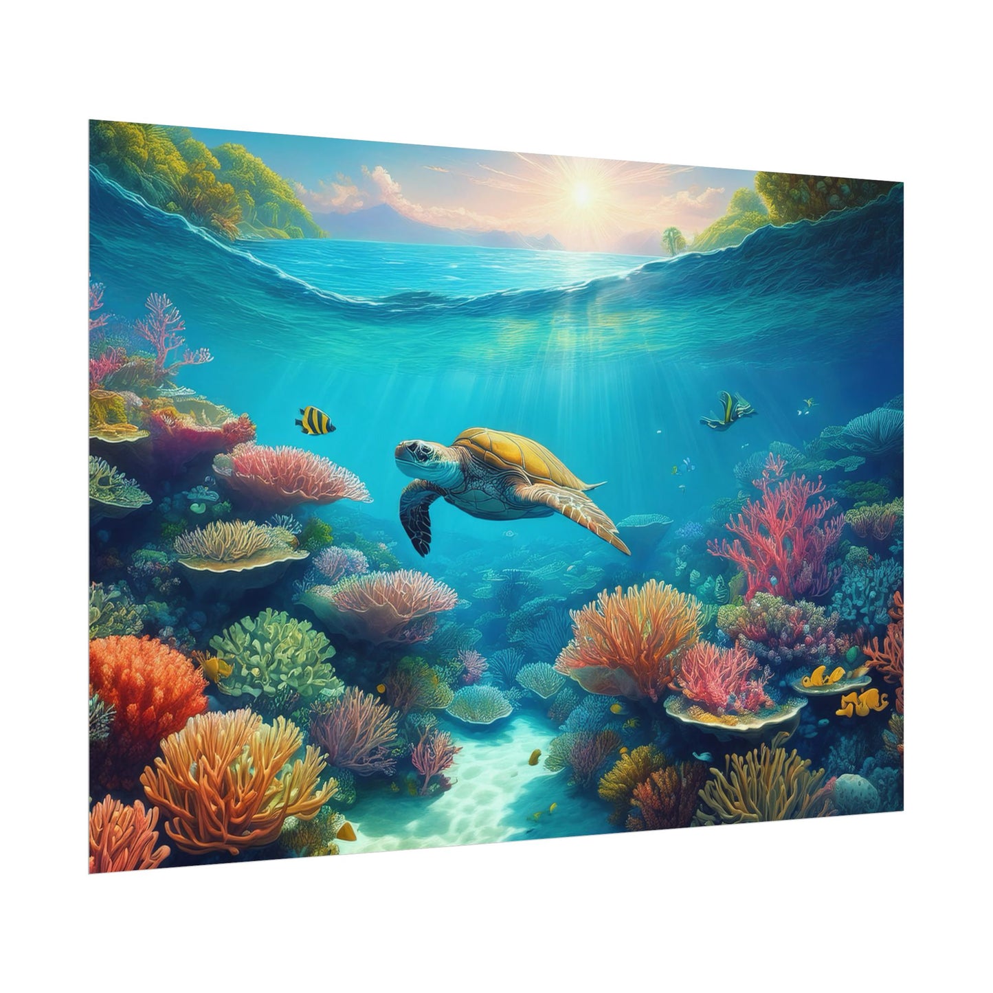 Turtle in the Great Barrier Reef Australia Coastal Print | Style 1 | Wall Art | Wall Print