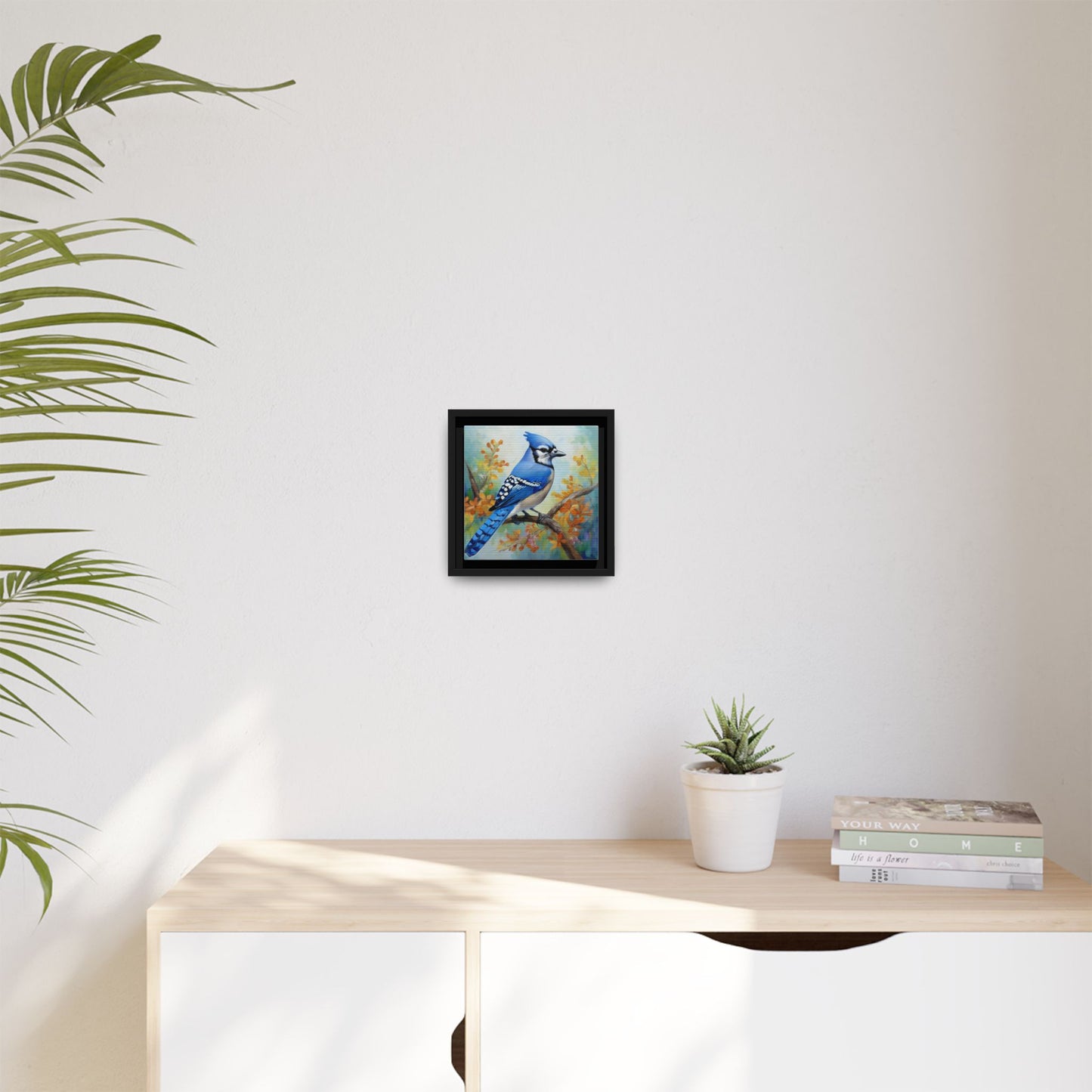 Blue Jay Bird Oil Painting Framed Canvas for Bird Lovers Home Decor, Indoor Wall Art, Wall Print, Bird Art, Living Room Wall Art