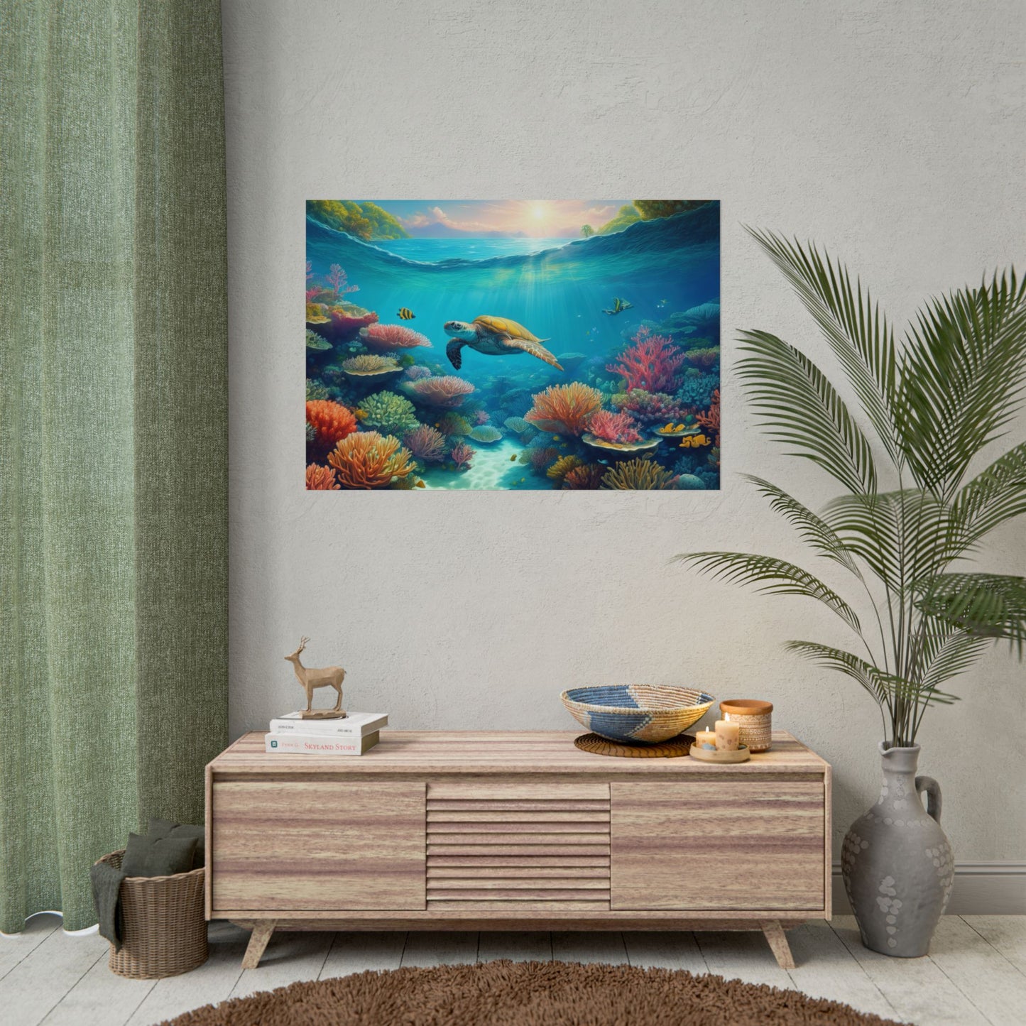 Turtle in the Great Barrier Reef Australia Coastal Print | Style 1 | Wall Art | Wall Print