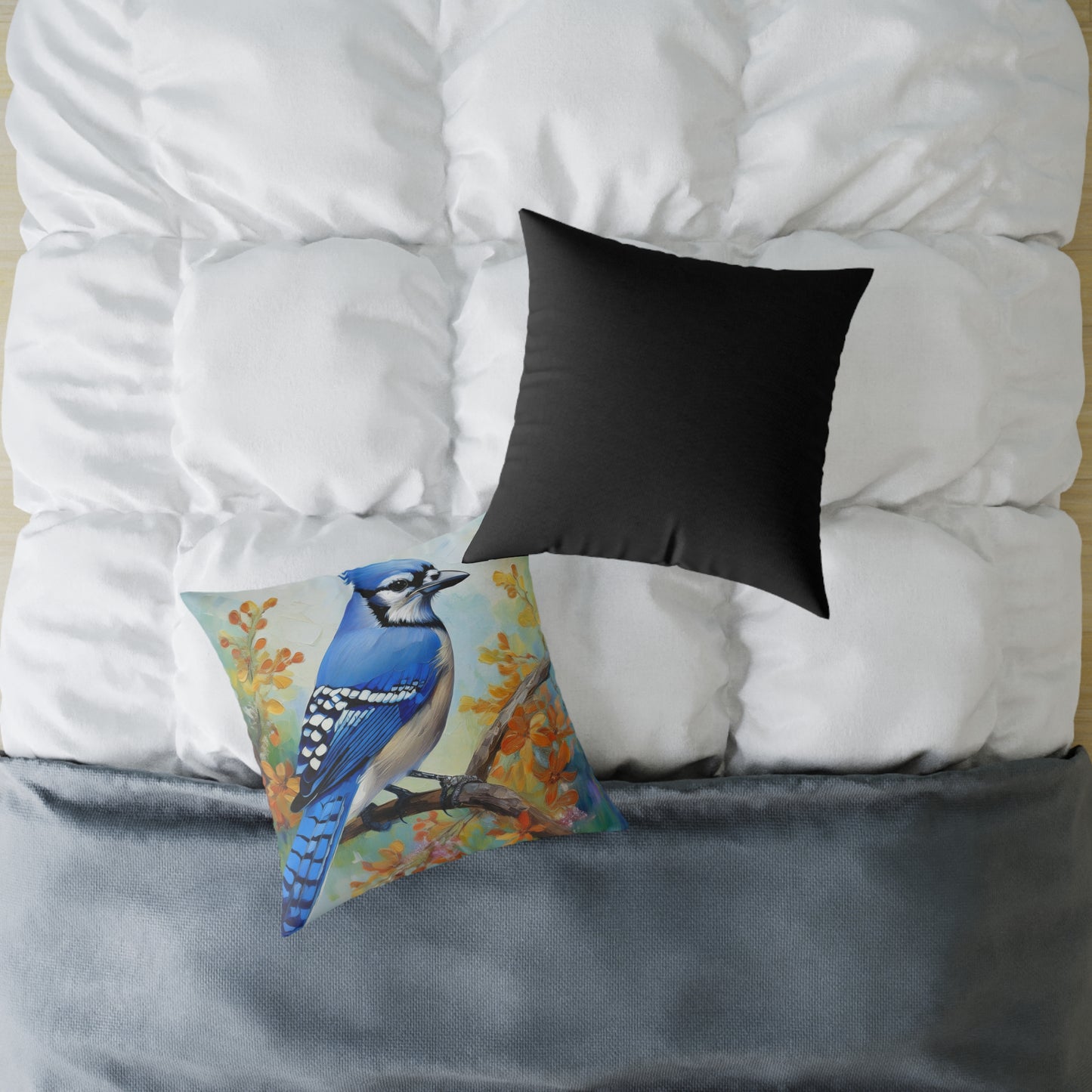 Vibrant Blue Jay Bird Throw Pillow, Nature Decor, Home Accent, Gift for Bird Lovers, Cozy Living Room Cushion