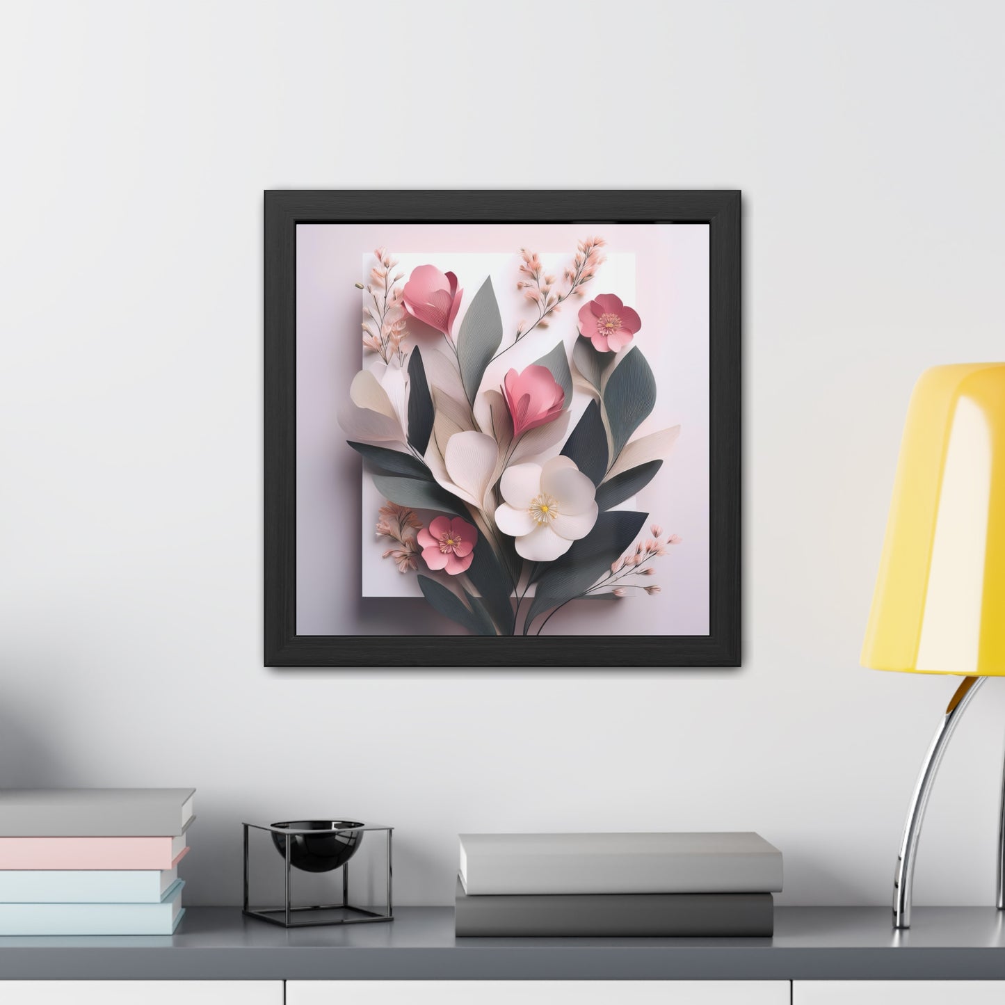 Floral Minimalist Square Framed Print - Pink Wall Art, Modern Abstract Flower Design, Elegant Home Decor