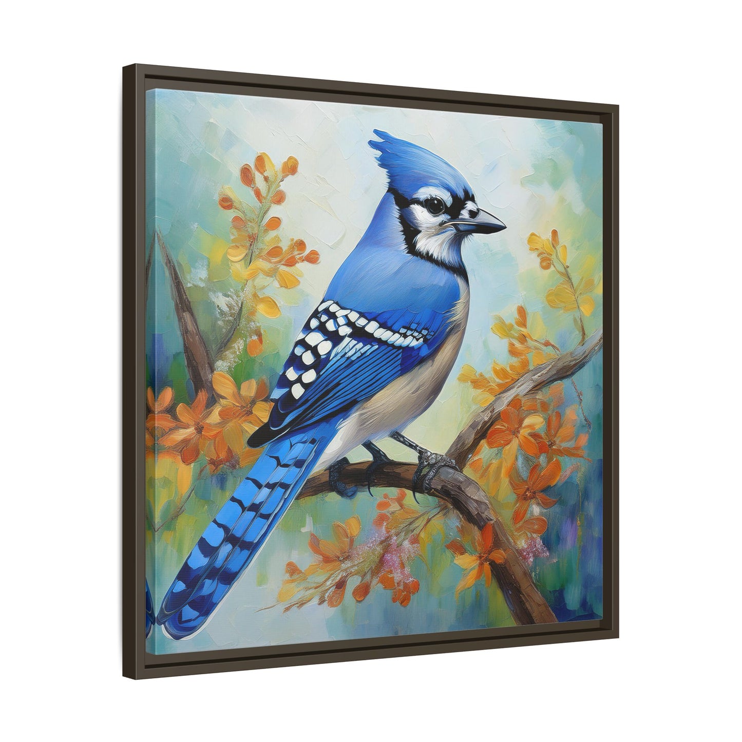Blue Jay Bird Oil Painting Framed Canvas for Bird Lovers Home Decor, Indoor Wall Art, Wall Print, Bird Art, Living Room Wall Art