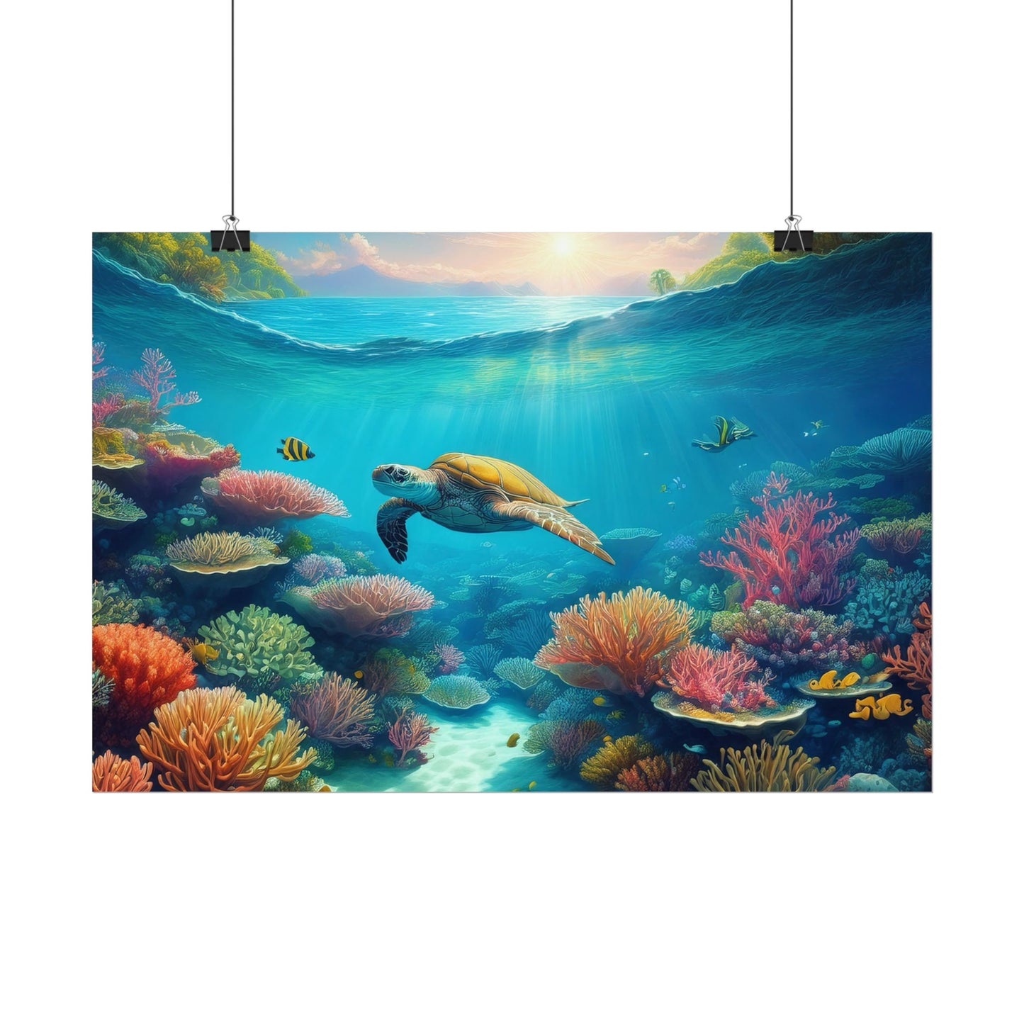 Turtle in the Great Barrier Reef Australia Coastal Print | Style 1 | Wall Art | Wall Print