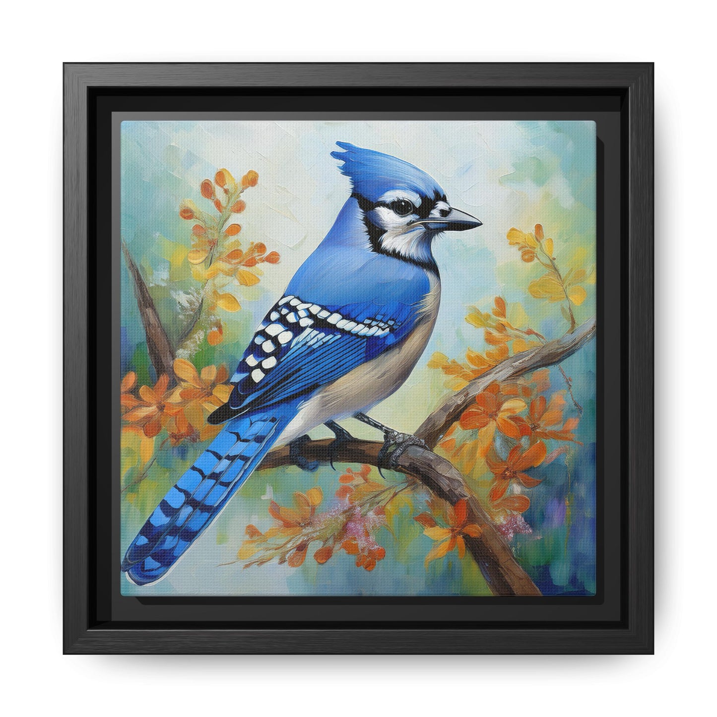 Blue Jay Bird Oil Painting Framed Canvas for Bird Lovers Home Decor, Indoor Wall Art, Wall Print, Bird Art, Living Room Wall Art