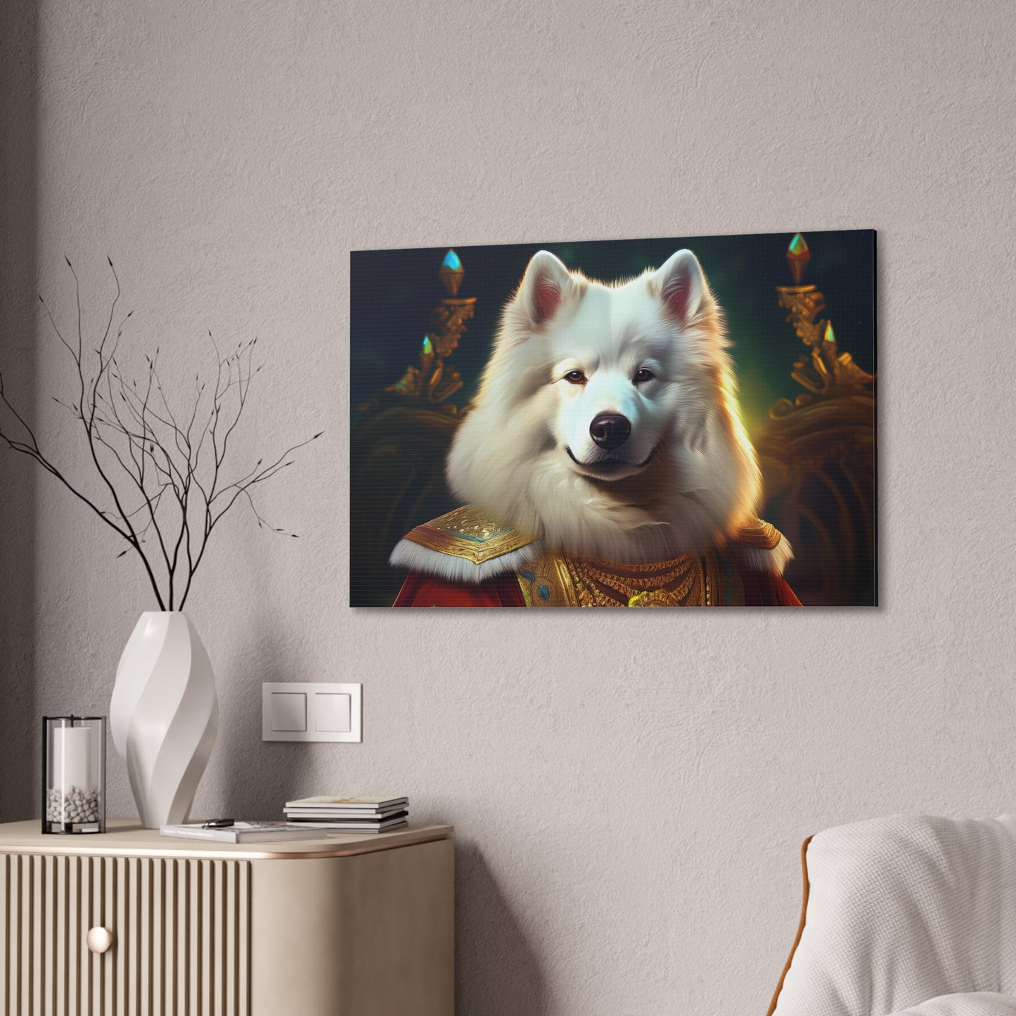 Regal Samoyed Canvas Art, Pet Wall Decor, Dog Portrait, Unique Home Decor, Animal Lover Gift, Noble Canine Wall Art