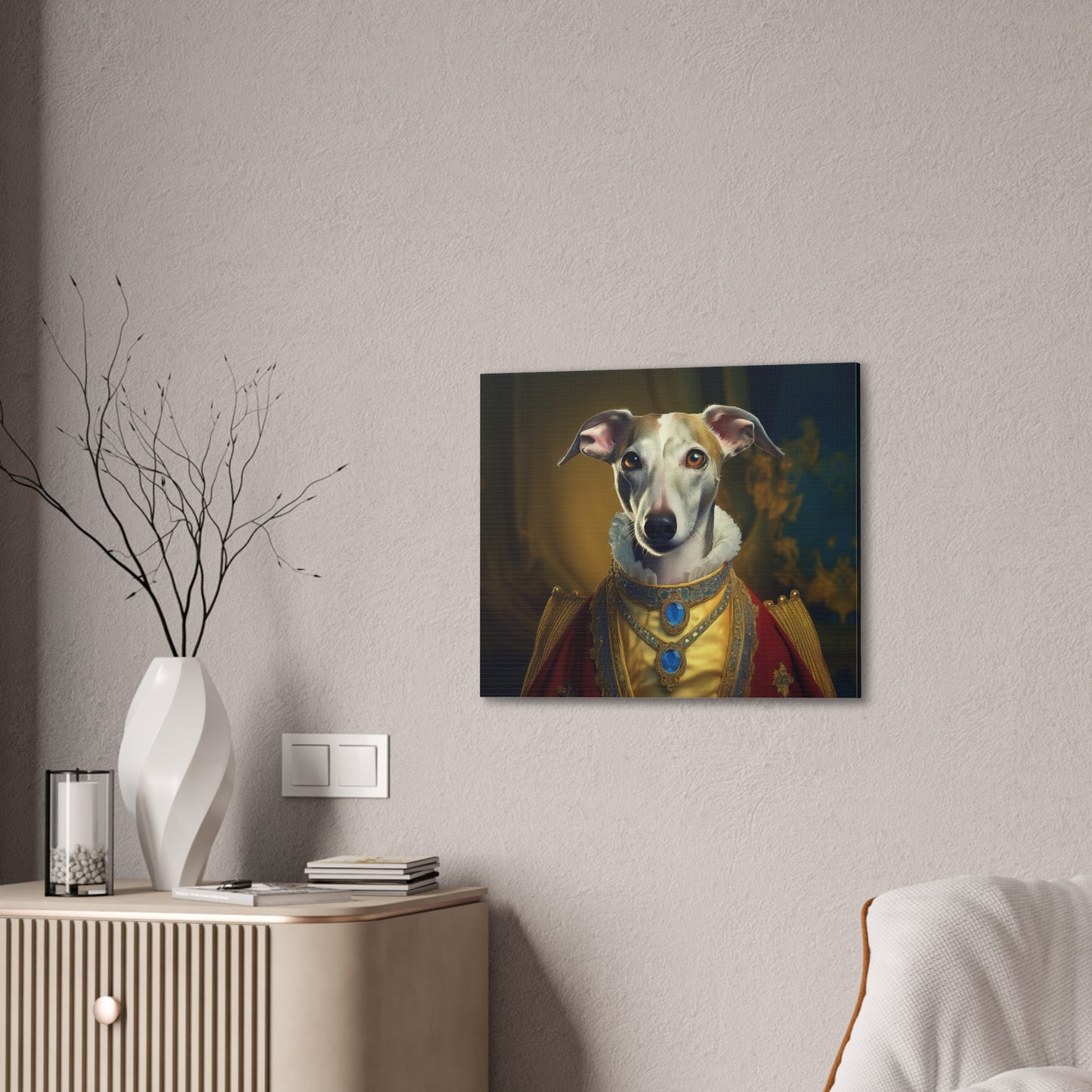 Whippet Pet Portrait Renaissance Print - Canvas, wall art, wall print, dog portrait, dog art