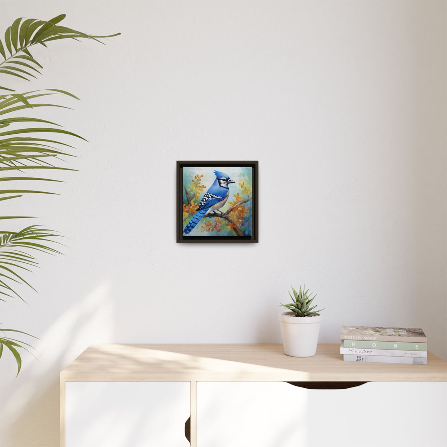 Blue Jay Bird Oil Painting Framed Canvas for Bird Lovers Home Decor, Indoor Wall Art, Wall Print, Bird Art, Living Room Wall Art