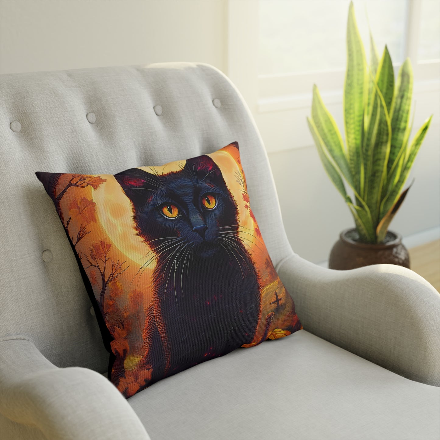 Halloween Spooky Black Cat Pumpkin Patch Seasonal Cushion