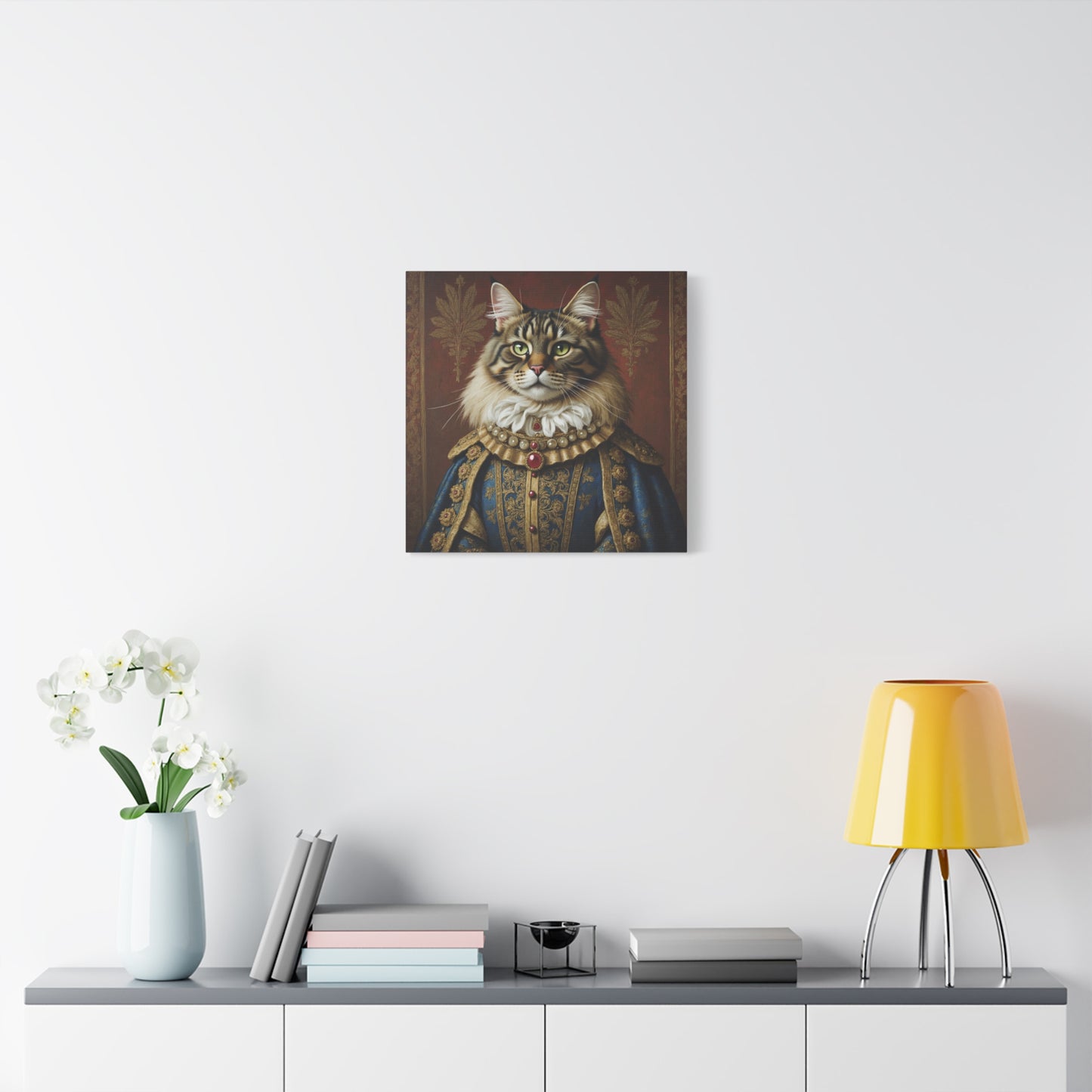 Maine Coon Renaissance Cat Portrait on Canvas Wall Art, Cat Lover Gift, Home Decor, Pet Art, Unique Artwork for Cat Owners, Feline Wall Decoration