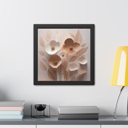 Minimalist Floral Square Framed Print - Peach Poppies