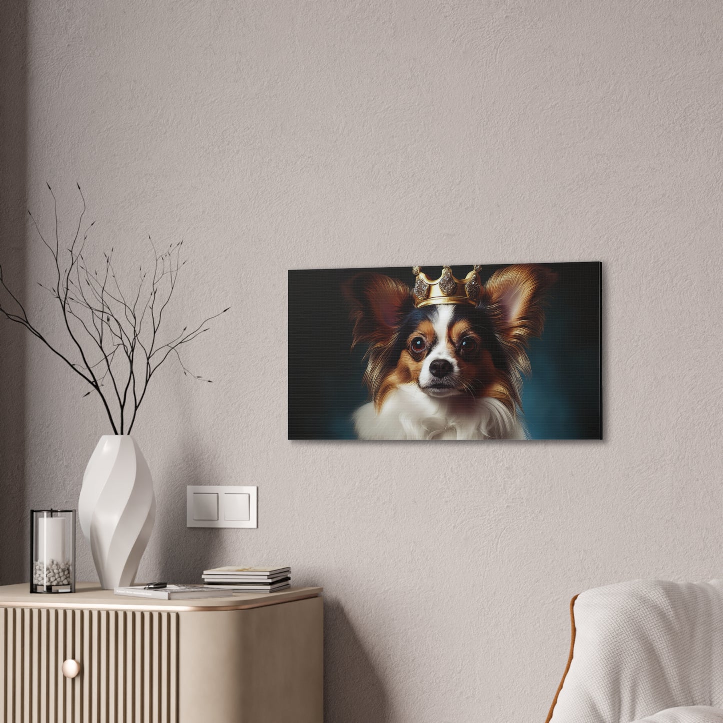 Papillon Pet Portrait Renaissance on Canvas, wall art, wall print, dog portrait, dog art