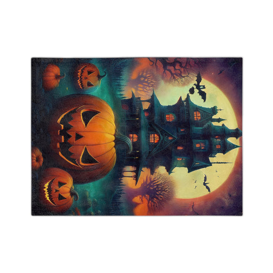 Halloween Pumpkin Spooky House Velveteen Microfiber Blanket | Halloween Decor |