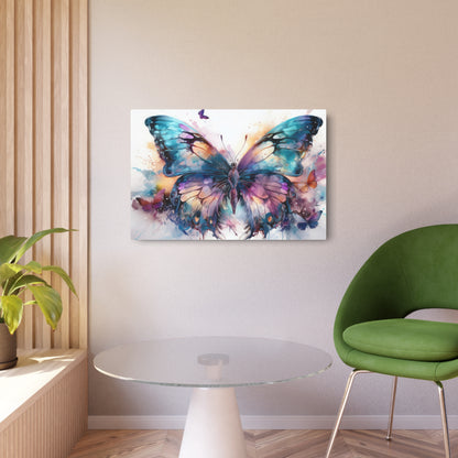 Butterfly Teal and Purple Ink Watercolor Metal Art Sign Print