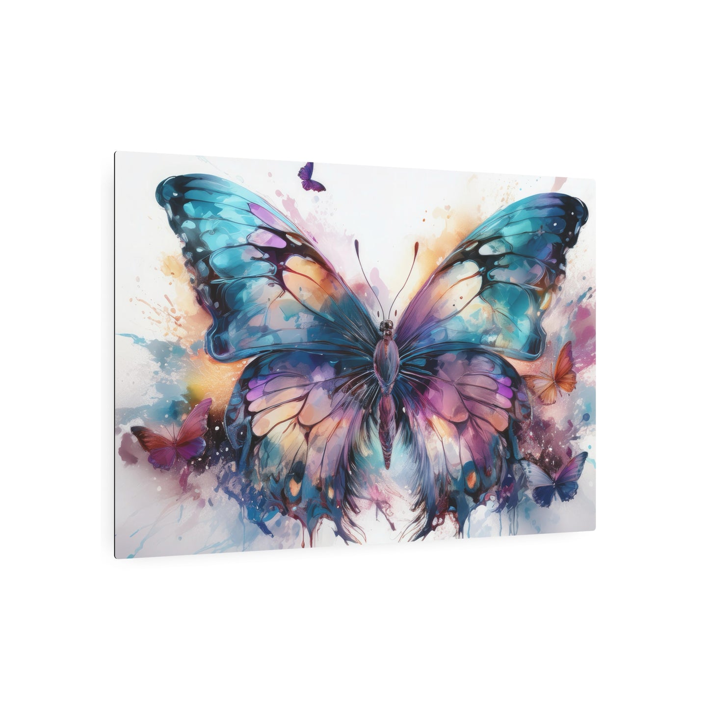 Butterfly Teal and Purple Ink Watercolor Metal Art Sign Print