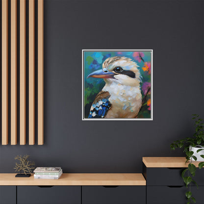 Kookaburra Australian Bird Oil Painting Framed Canvas Wall Art Print - Square Frame, Gallery Wrap, Bird Art, Home Decor, Gift for Bird