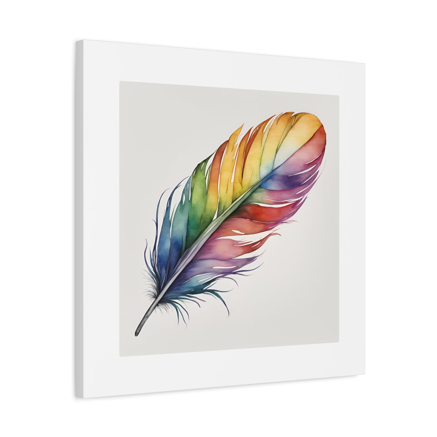 Rainbow Single Feather Watercolor Canvas Wall Art | Wall Print